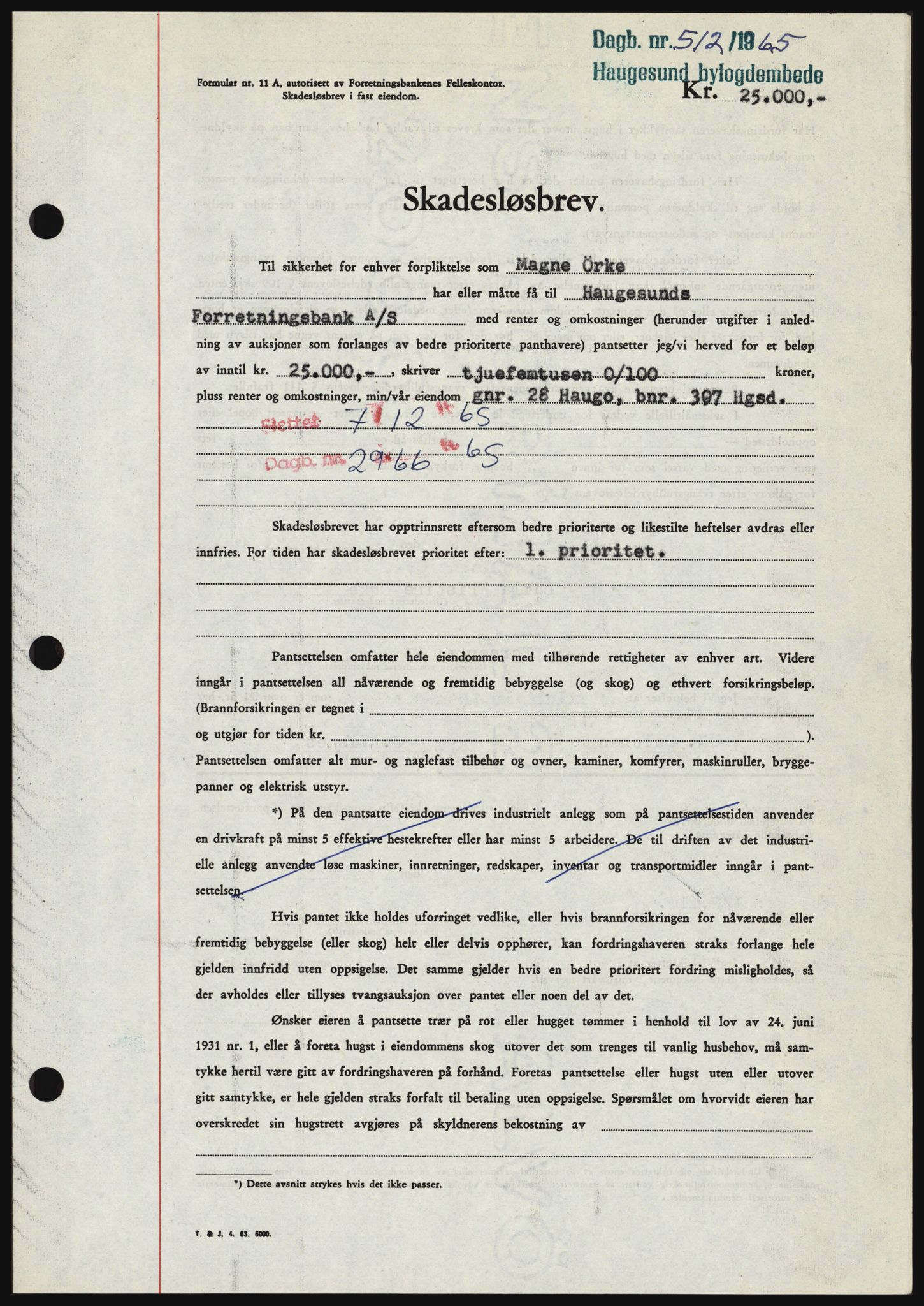 Haugesund tingrett, SAST/A-101415/01/II/IIC/L0053: Mortgage book no. B 53, 1965-1965, Diary no: : 512/1965