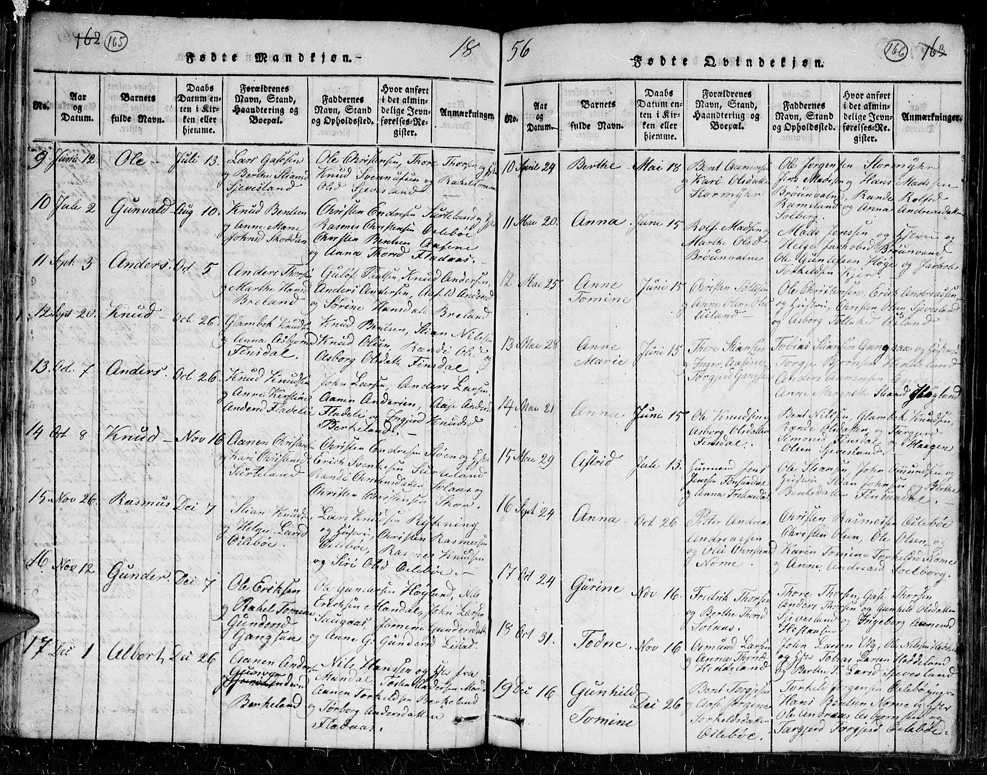 Holum sokneprestkontor, AV/SAK-1111-0022/F/Fb/Fbc/L0001: Parish register (copy) no. B 1, 1820-1859, p. 165-166