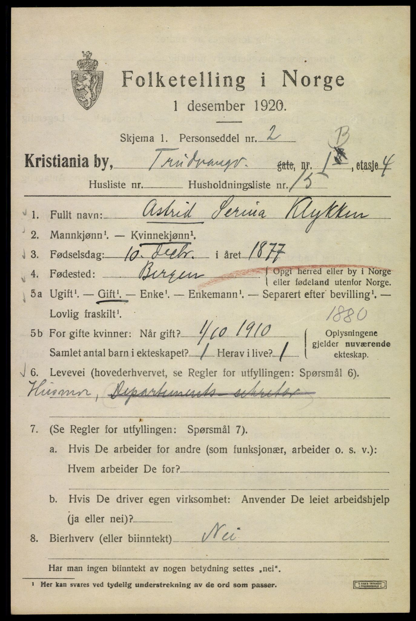 SAO, 1920 census for Kristiania, 1920, p. 603419