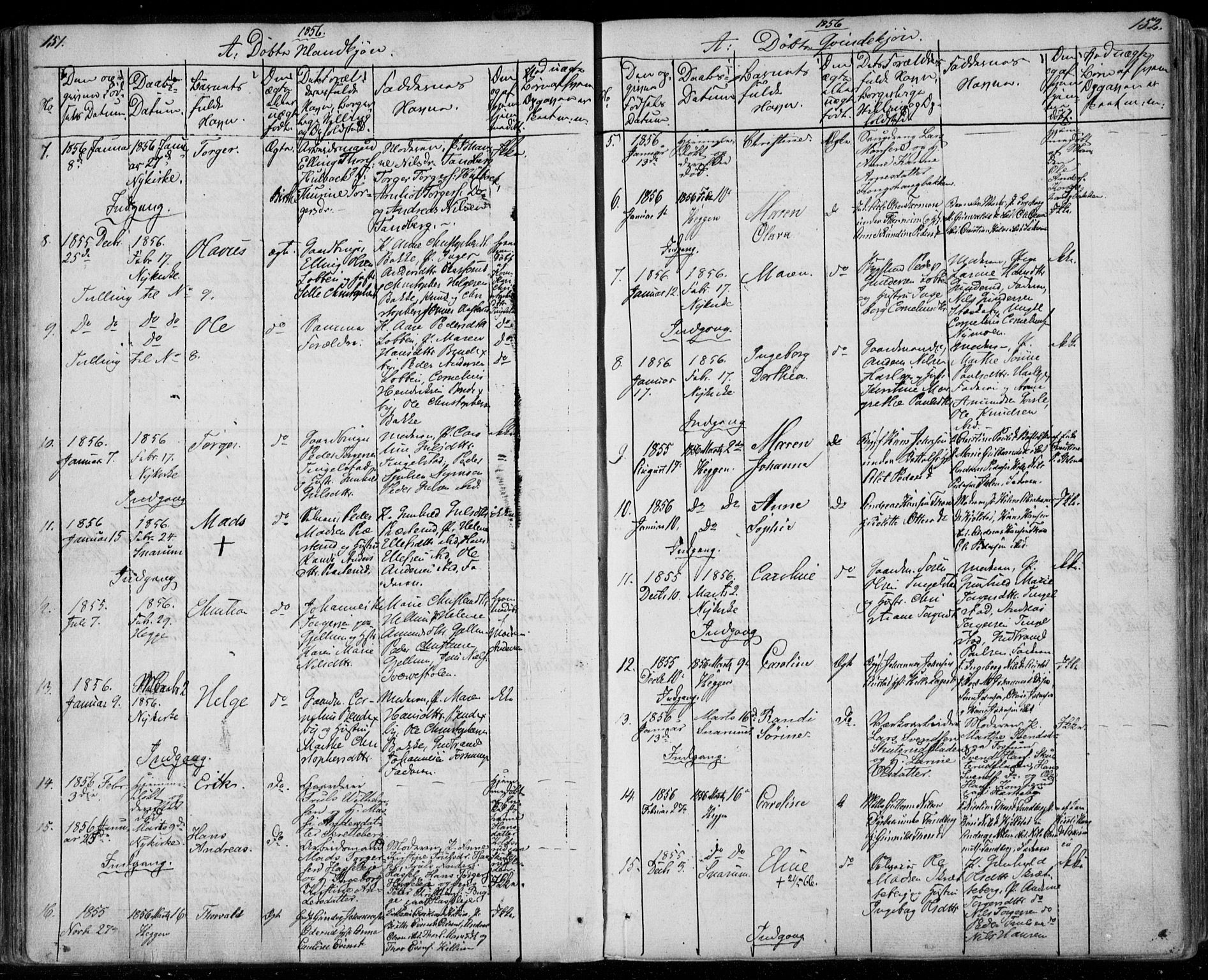 Modum kirkebøker, SAKO/A-234/F/Fa/L0008: Parish register (official) no. 8, 1851-1859, p. 151-152