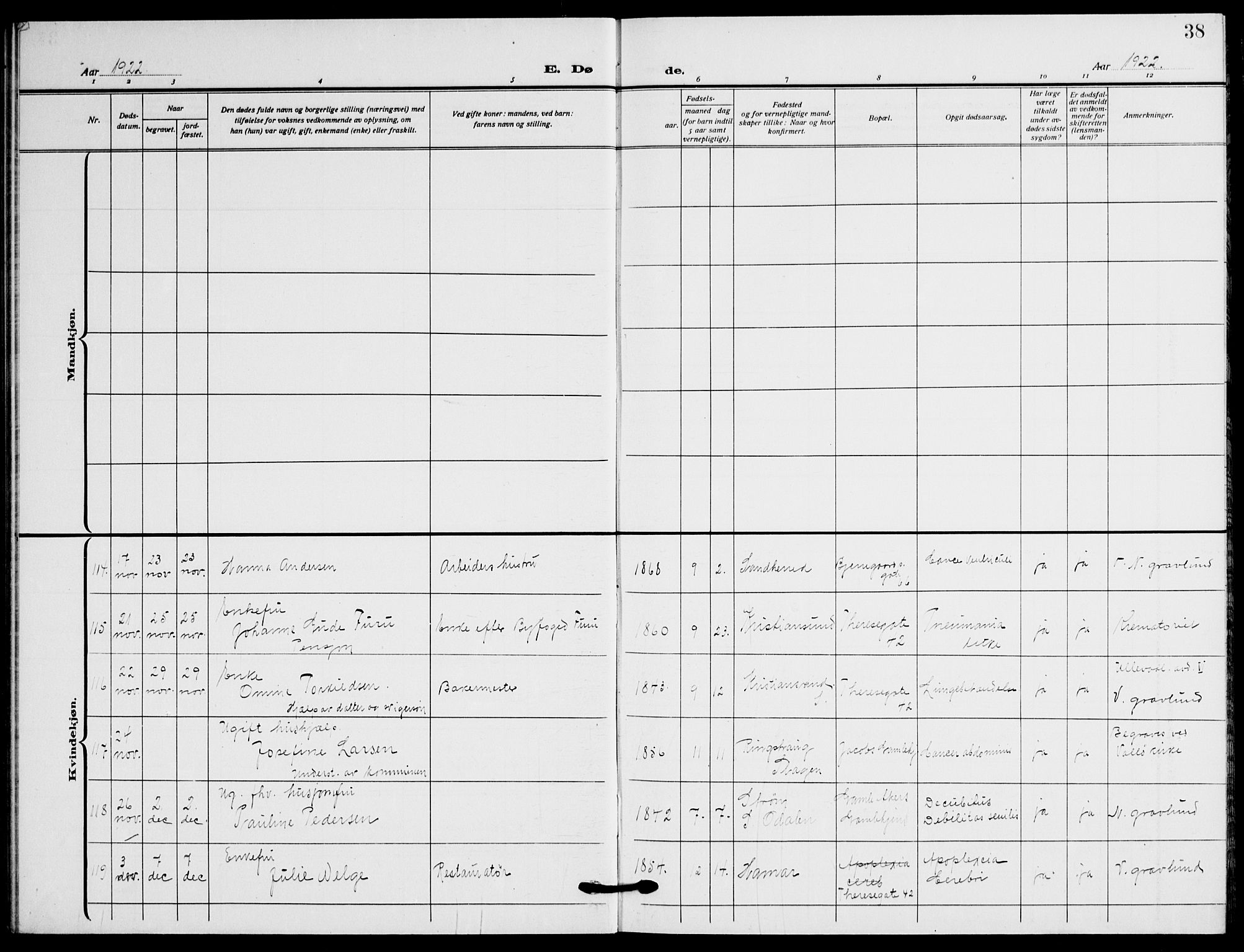 Gamle Aker prestekontor Kirkebøker, AV/SAO-A-10617a/F/L0016: Parish register (official) no. 16, 1919-1931, p. 38