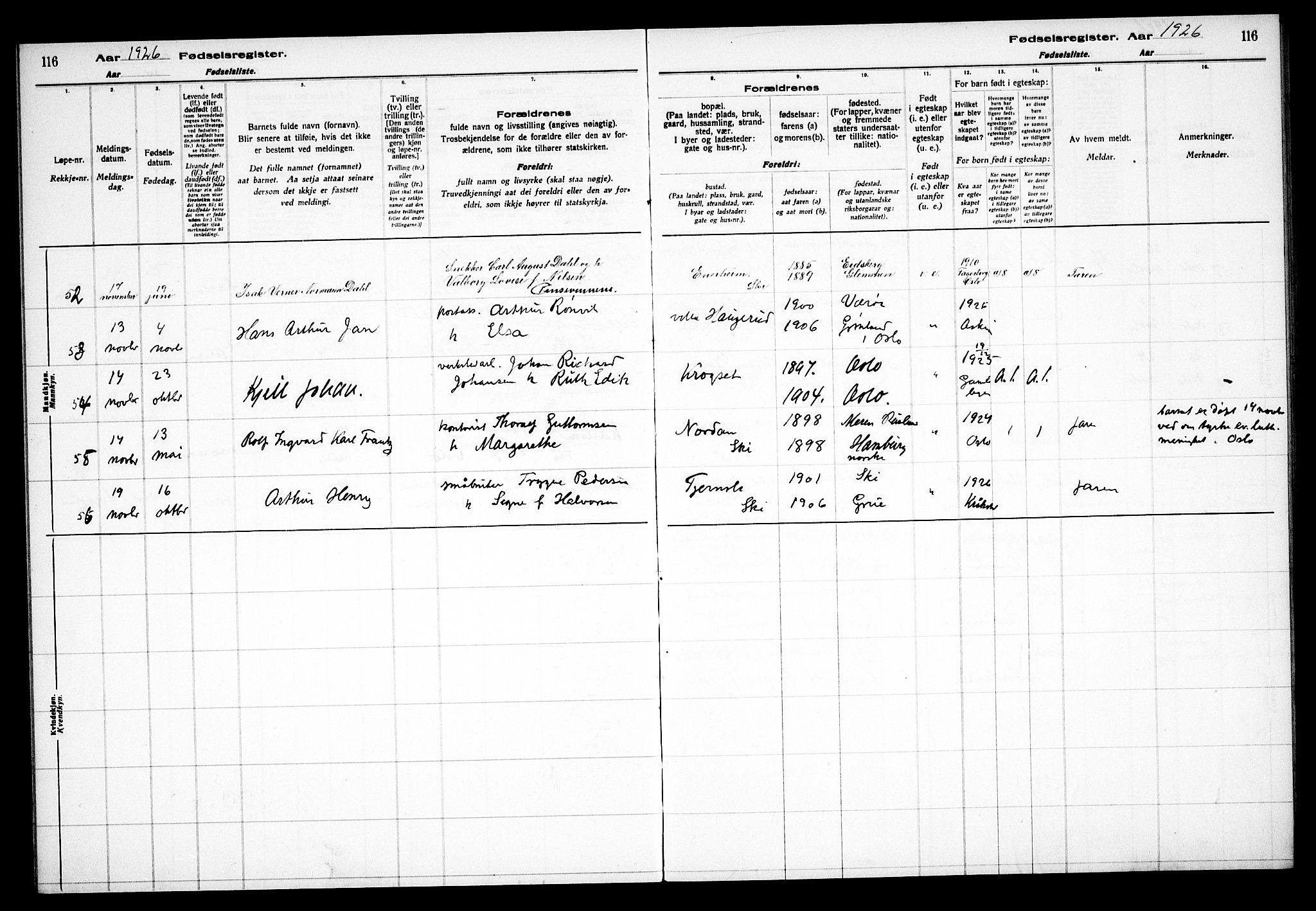 Kråkstad prestekontor Kirkebøker, SAO/A-10125a/J/Jb/L0001: Birth register no. II 1, 1916-1936, p. 116