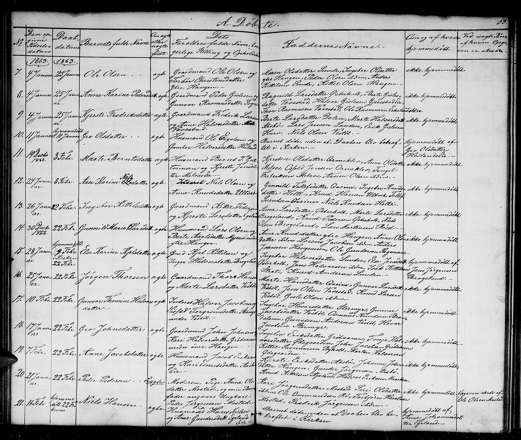 Gjerstad sokneprestkontor, AV/SAK-1111-0014/F/Fb/Fba/L0005: Parish register (copy) no. B 5, 1853-1867, p. 53