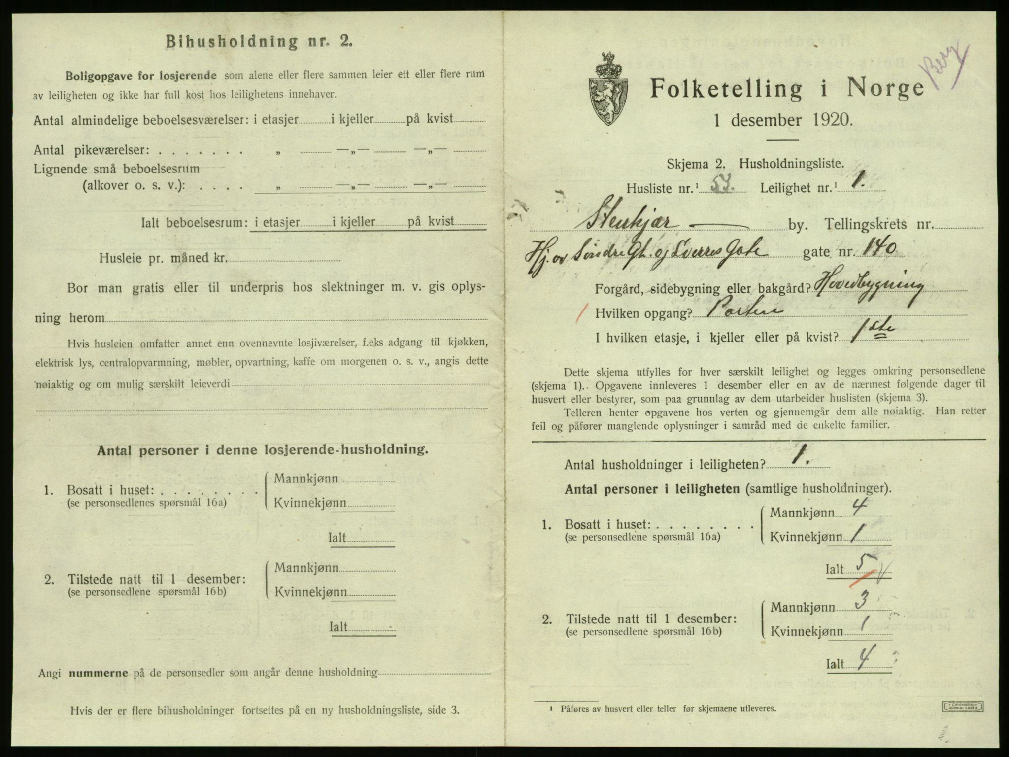 SAT, 1920 census for Steinkjer, 1920, p. 1254