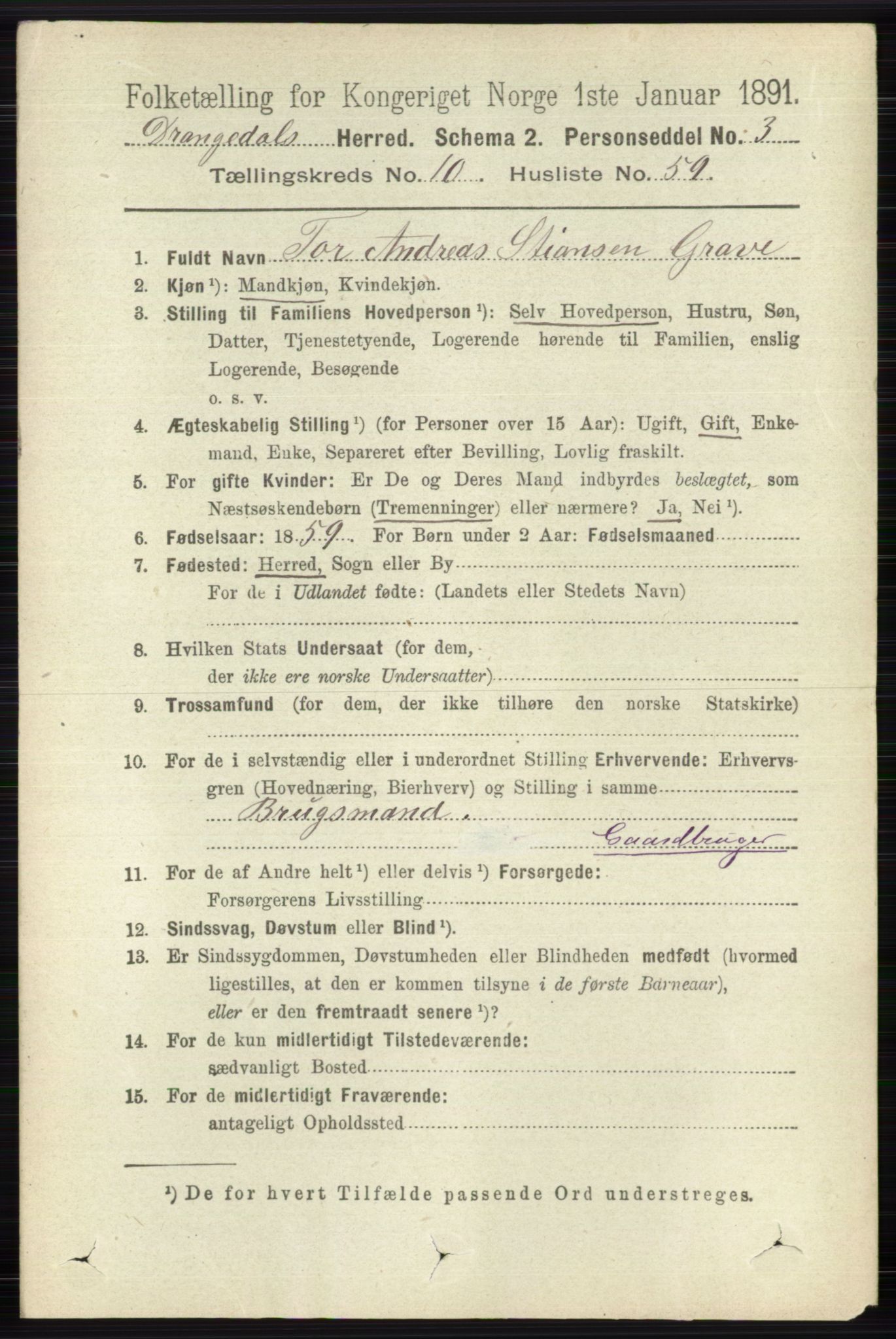 RA, 1891 census for 0817 Drangedal, 1891, p. 3796