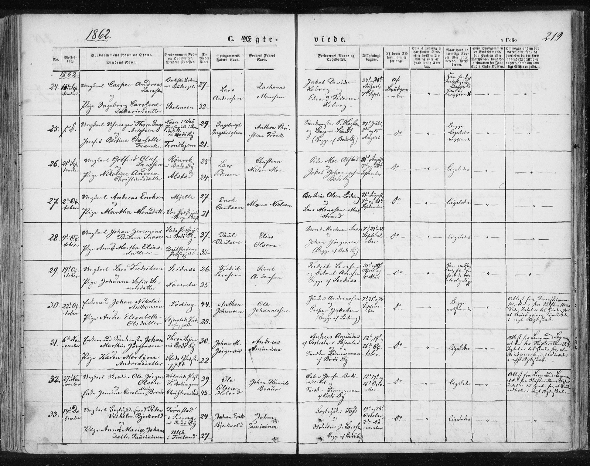 Ministerialprotokoller, klokkerbøker og fødselsregistre - Nordland, AV/SAT-A-1459/801/L0007: Parish register (official) no. 801A07, 1845-1863, p. 219