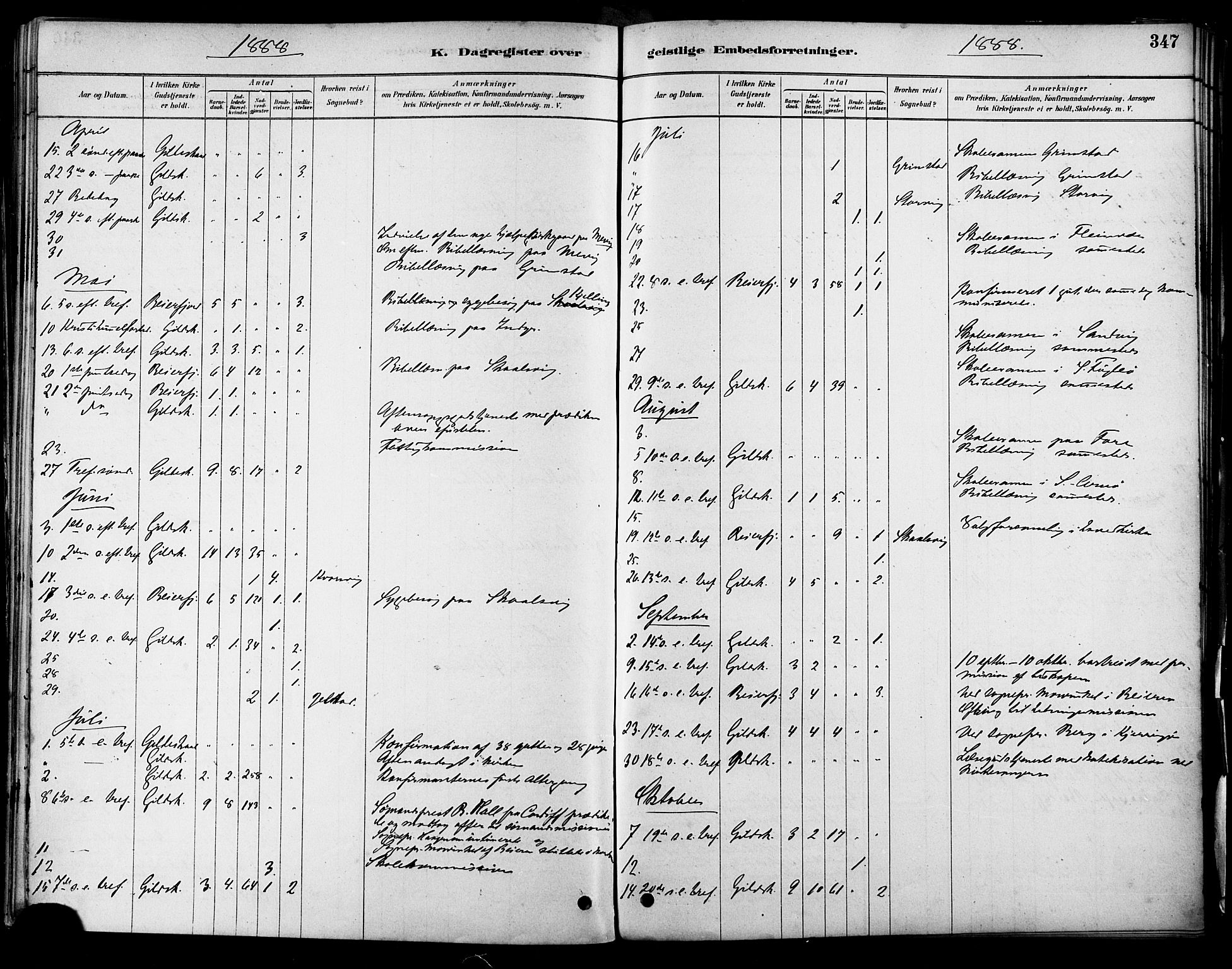 Ministerialprotokoller, klokkerbøker og fødselsregistre - Nordland, AV/SAT-A-1459/805/L0099: Parish register (official) no. 805A06, 1880-1891, p. 347