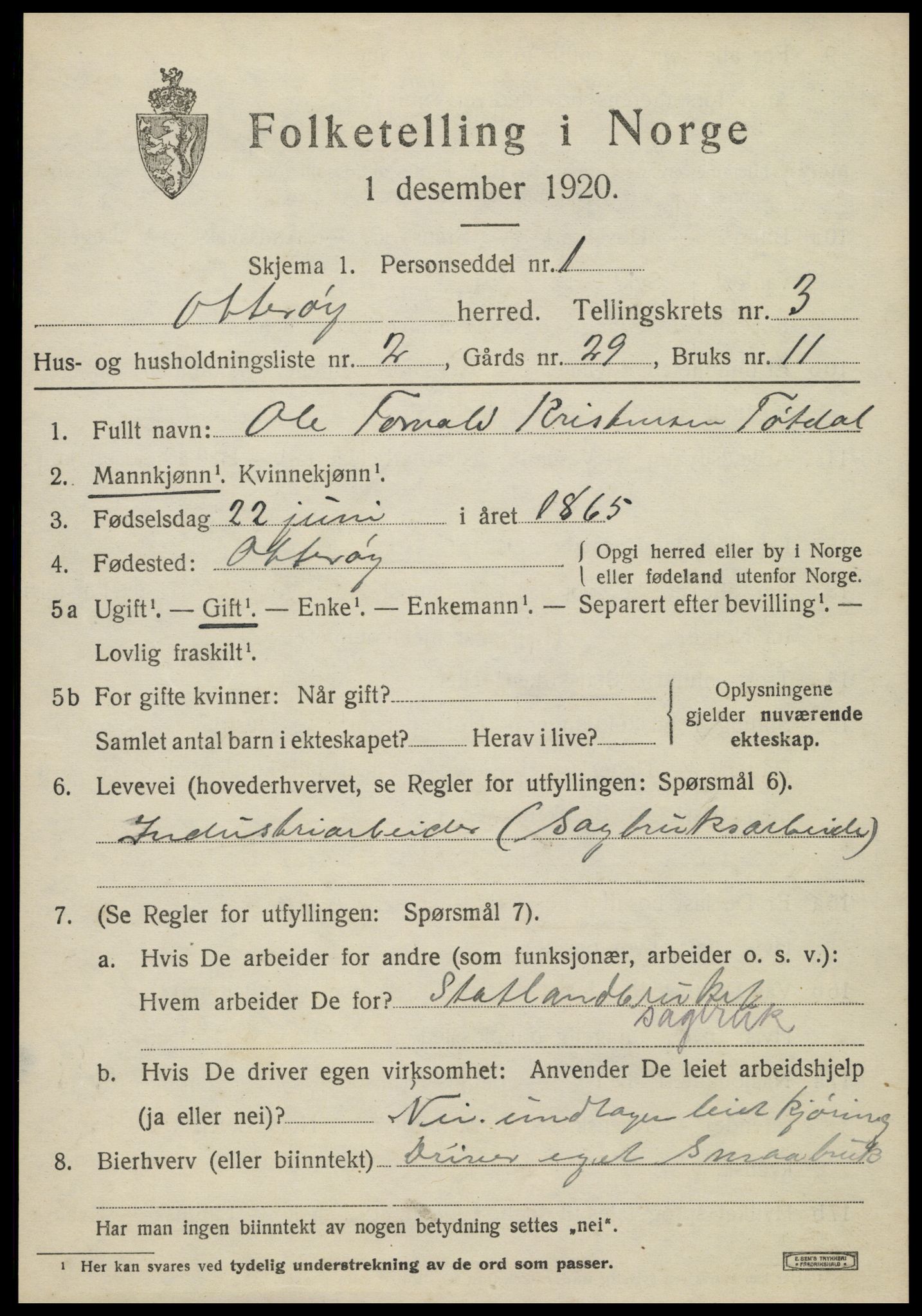 SAT, 1920 census for Otterøy, 1920, p. 1417