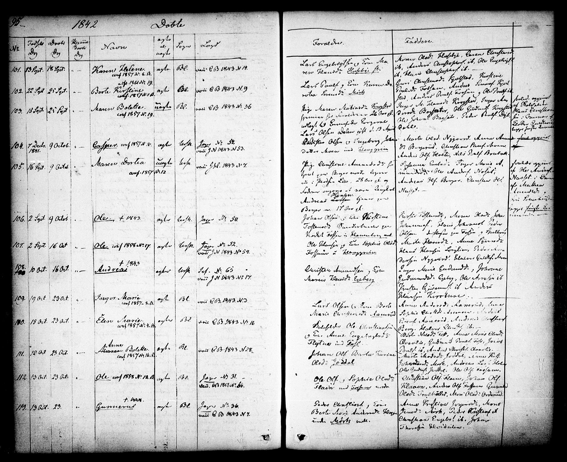Aurskog prestekontor Kirkebøker, SAO/A-10304a/F/Fa/L0006: Parish register (official) no. I 6, 1829-1853, p. 95