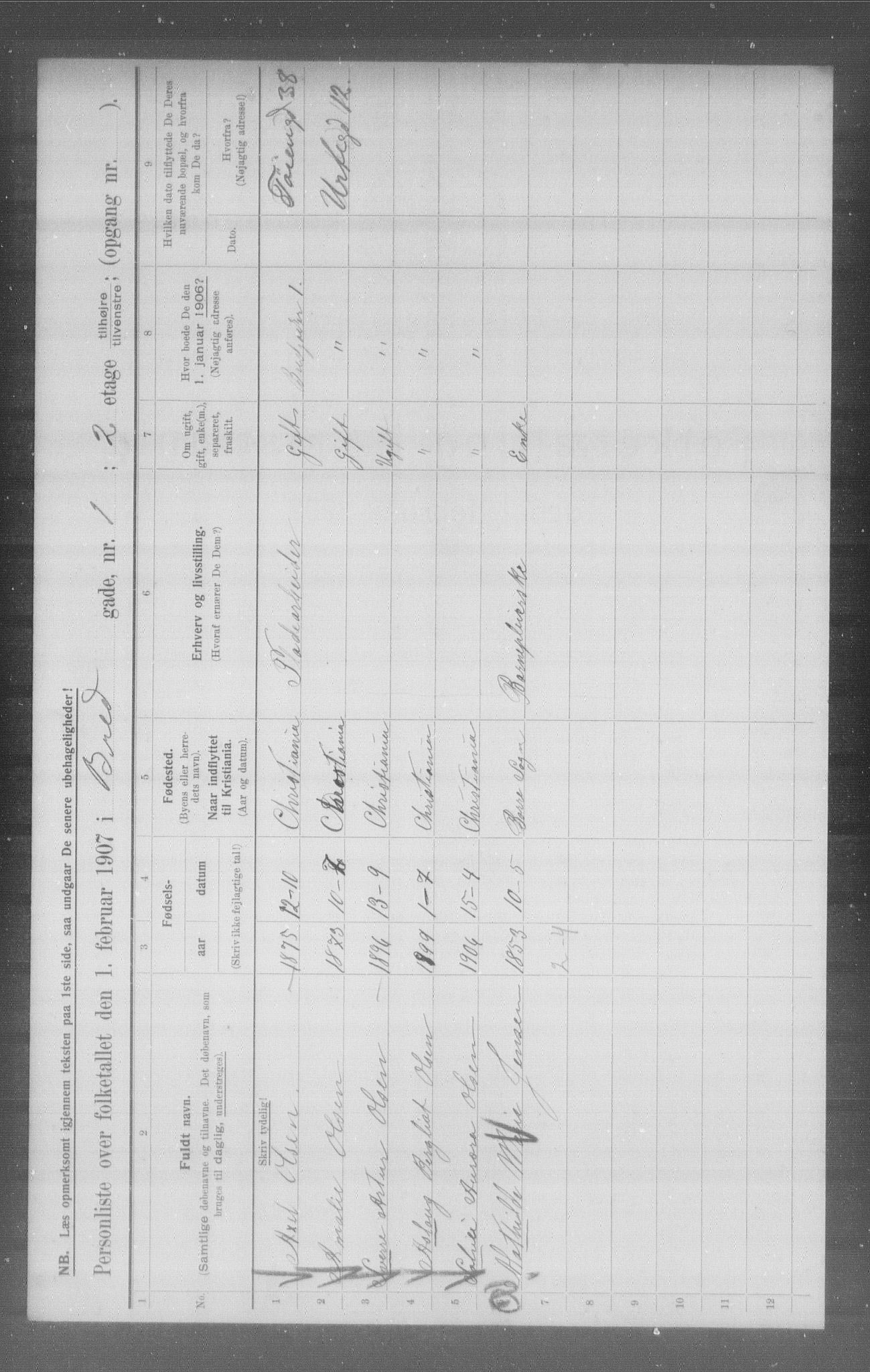 OBA, Municipal Census 1907 for Kristiania, 1907, p. 4218