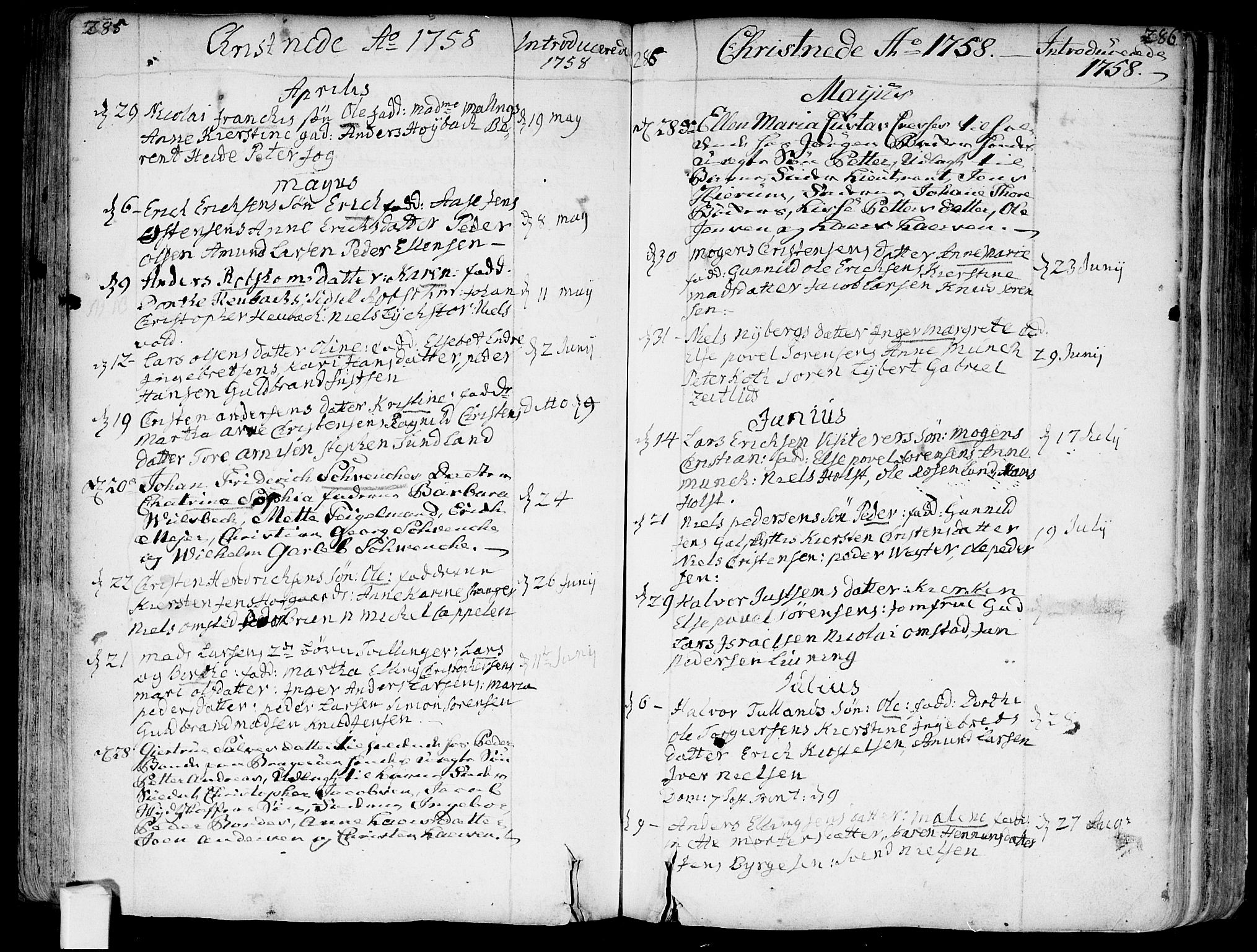 Bragernes kirkebøker, SAKO/A-6/F/Fa/L0004: Parish register (official) no. I 4, 1734-1759, p. 285-286