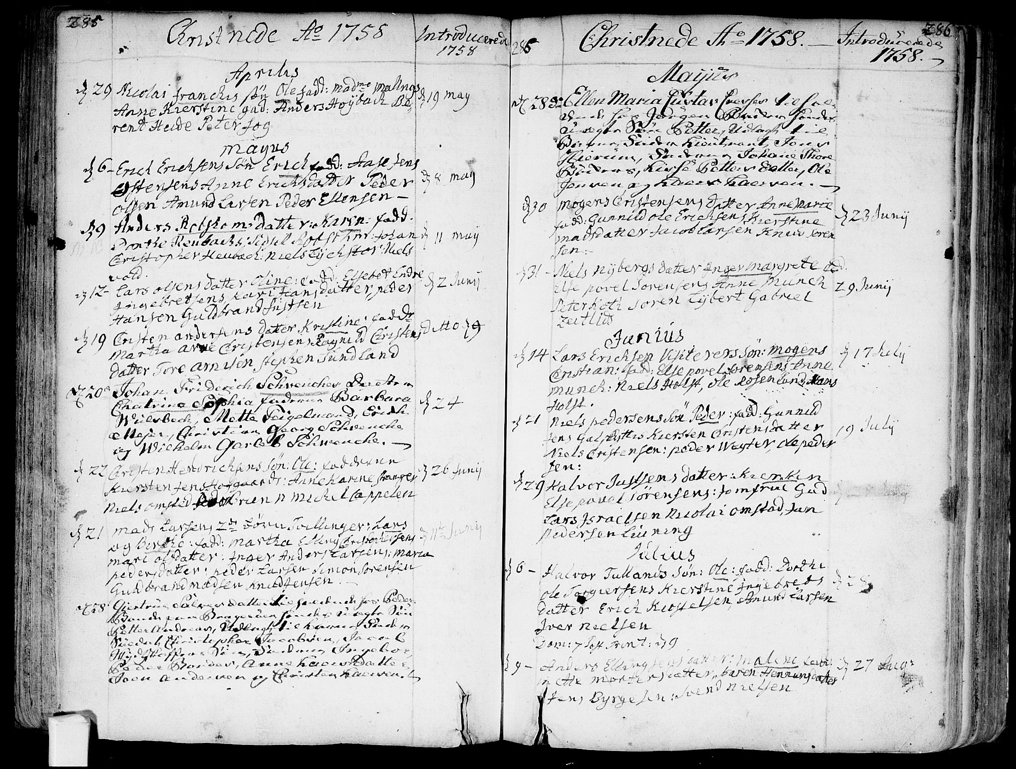 Bragernes kirkebøker, AV/SAKO-A-6/F/Fa/L0004: Parish register (official) no. I 4, 1734-1759, p. 285-286