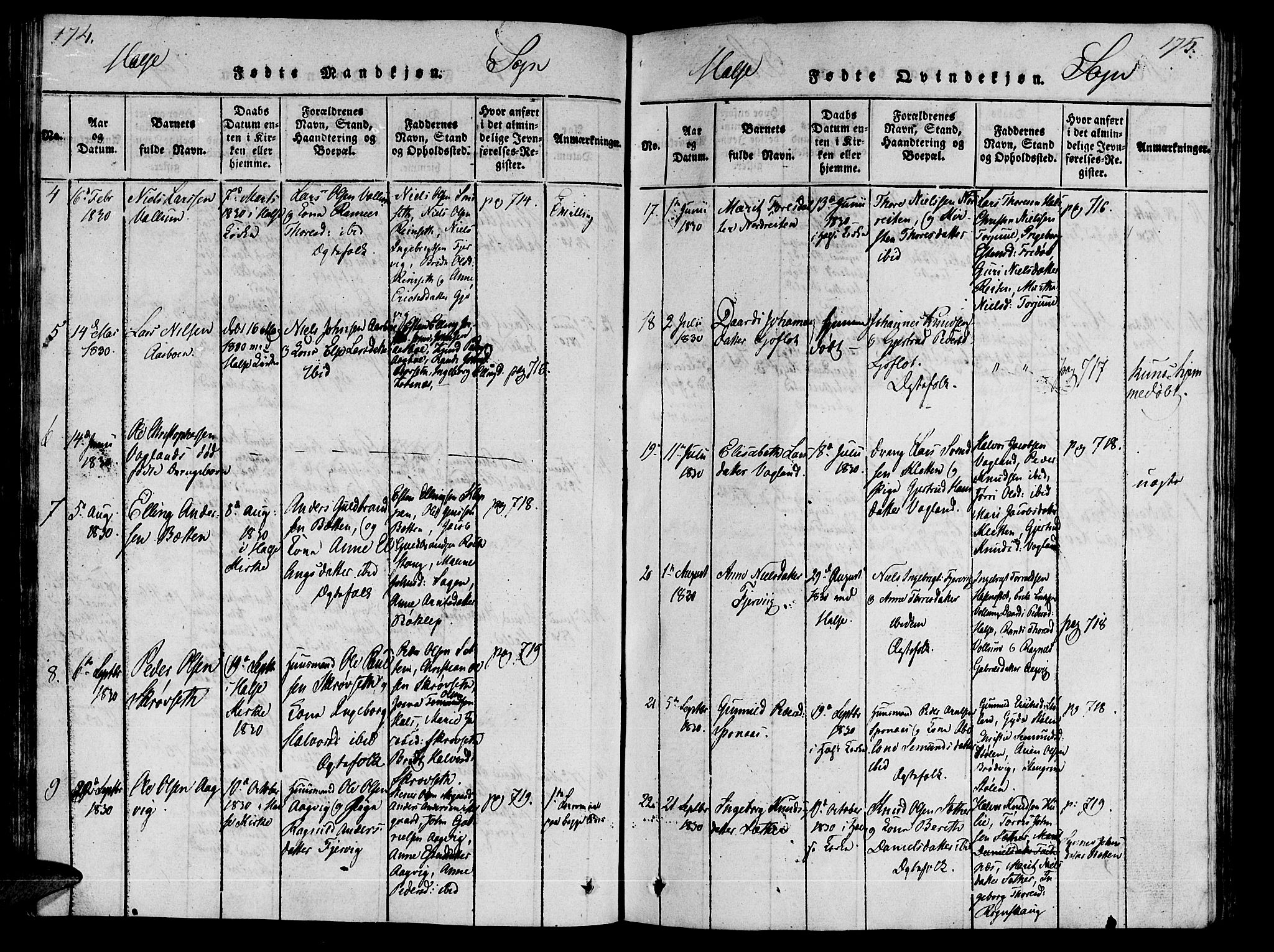 Ministerialprotokoller, klokkerbøker og fødselsregistre - Møre og Romsdal, AV/SAT-A-1454/592/L1023: Parish register (official) no. 592A02, 1820-1830, p. 174-175