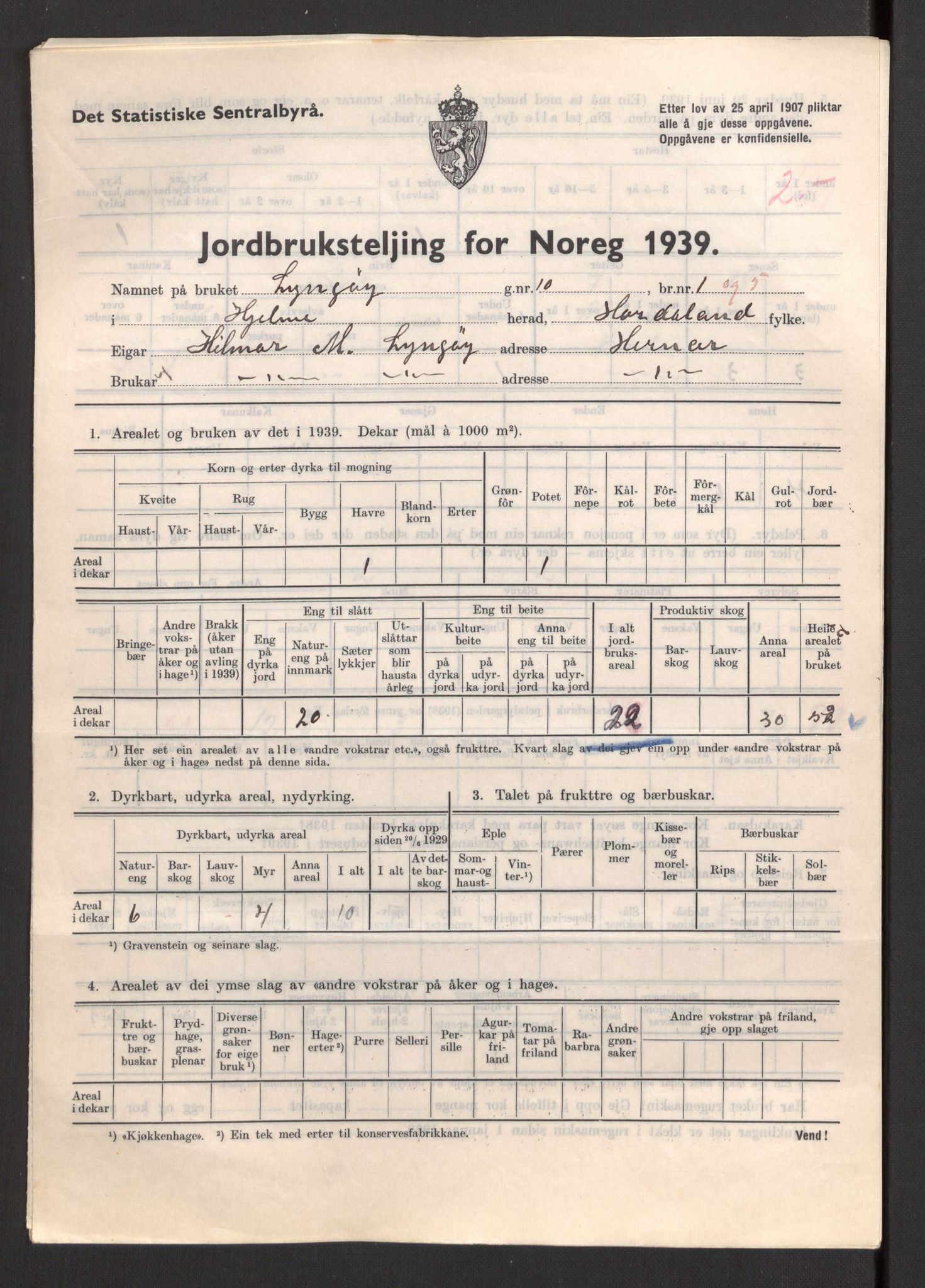 Statistisk sentralbyrå, Næringsøkonomiske emner, Jordbruk, skogbruk, jakt, fiske og fangst, AV/RA-S-2234/G/Gb/L0211: Hordaland: Herdla, Hjelme og Manger, 1939, p. 1365