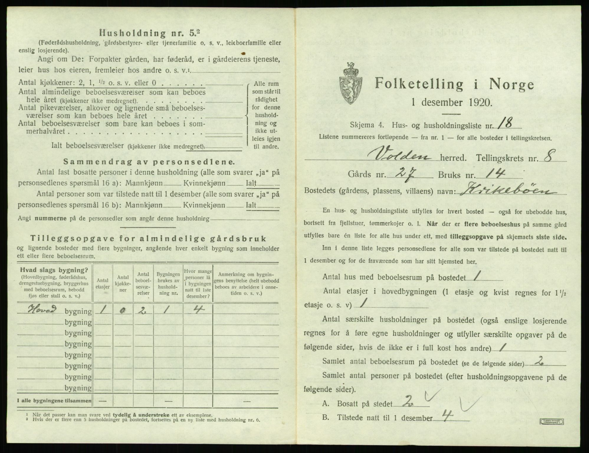 SAT, 1920 census for Volda, 1920, p. 762