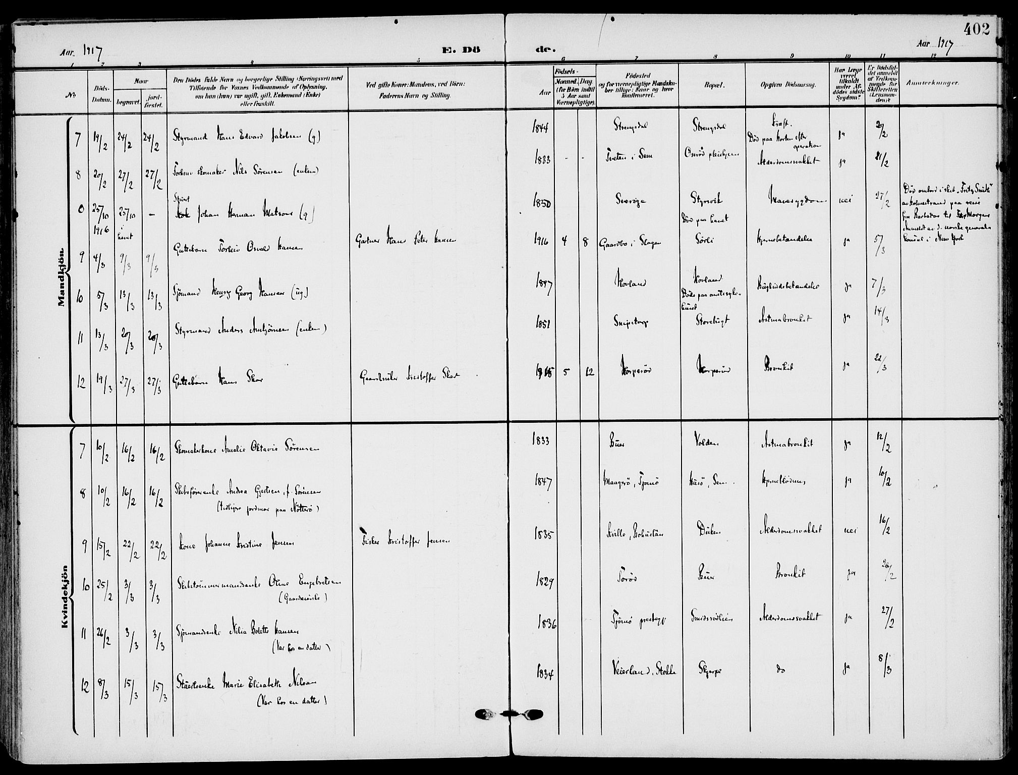 Nøtterøy kirkebøker, AV/SAKO-A-354/F/Fa/L0010: Parish register (official) no. I 10, 1908-1919, p. 402