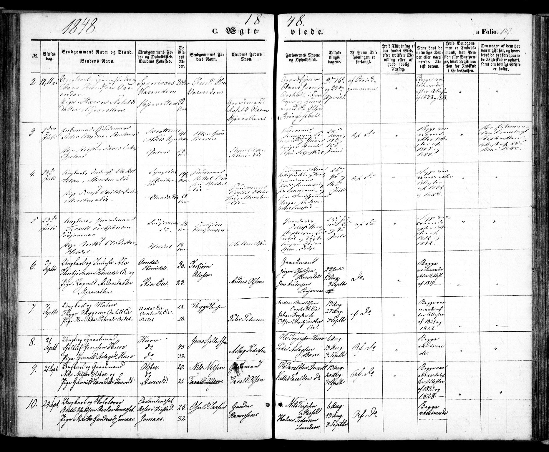 Froland sokneprestkontor, SAK/1111-0013/F/Fa/L0002: Parish register (official) no. A 2, 1845-1863, p. 157