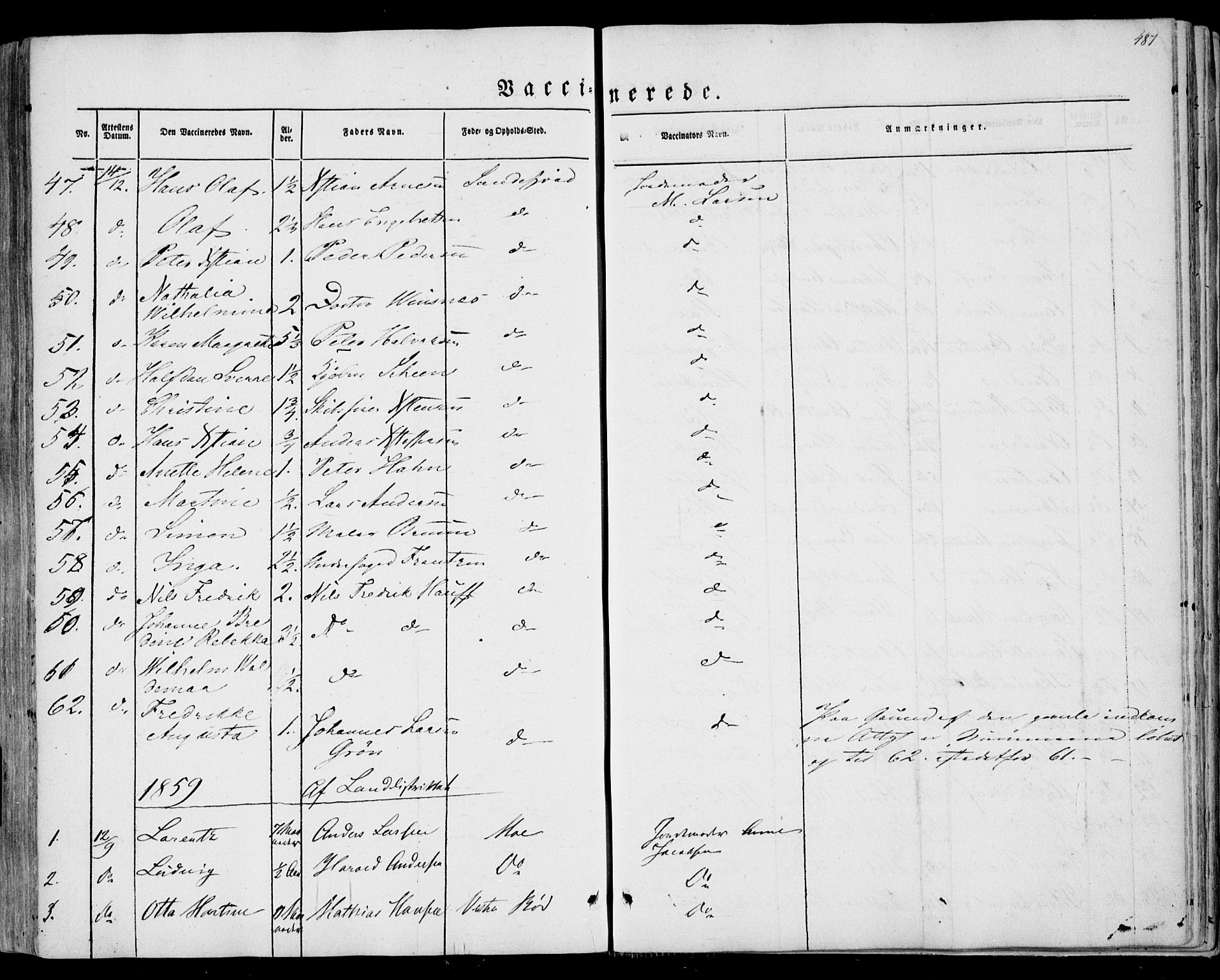 Sandar kirkebøker, AV/SAKO-A-243/F/Fa/L0007: Parish register (official) no. 7, 1855-1861, p. 487