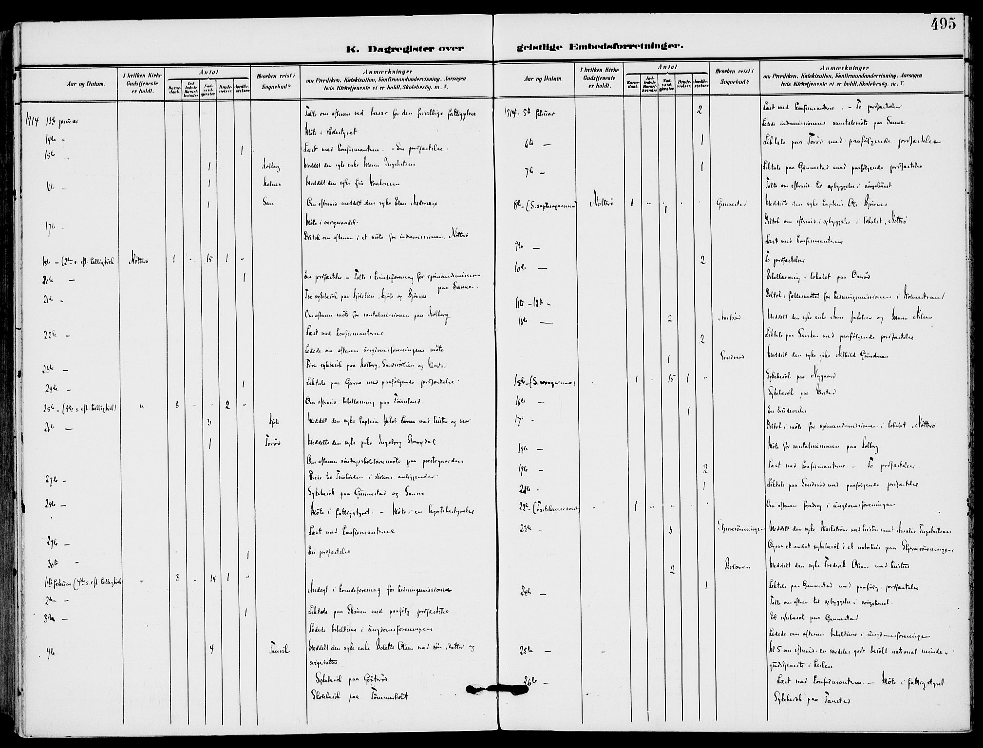 Nøtterøy kirkebøker, AV/SAKO-A-354/F/Fa/L0010: Parish register (official) no. I 10, 1908-1919, p. 495