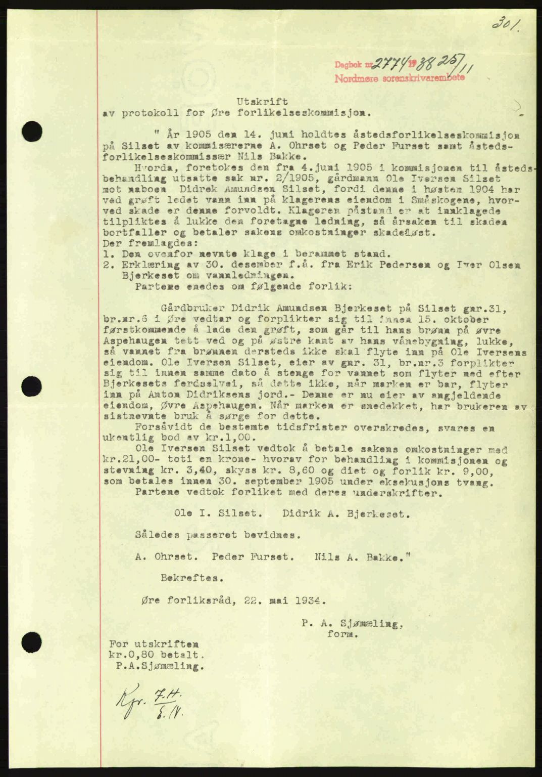 Nordmøre sorenskriveri, SAT/A-4132/1/2/2Ca: Mortgage book no. B84, 1938-1939, Diary no: : 2774/1938