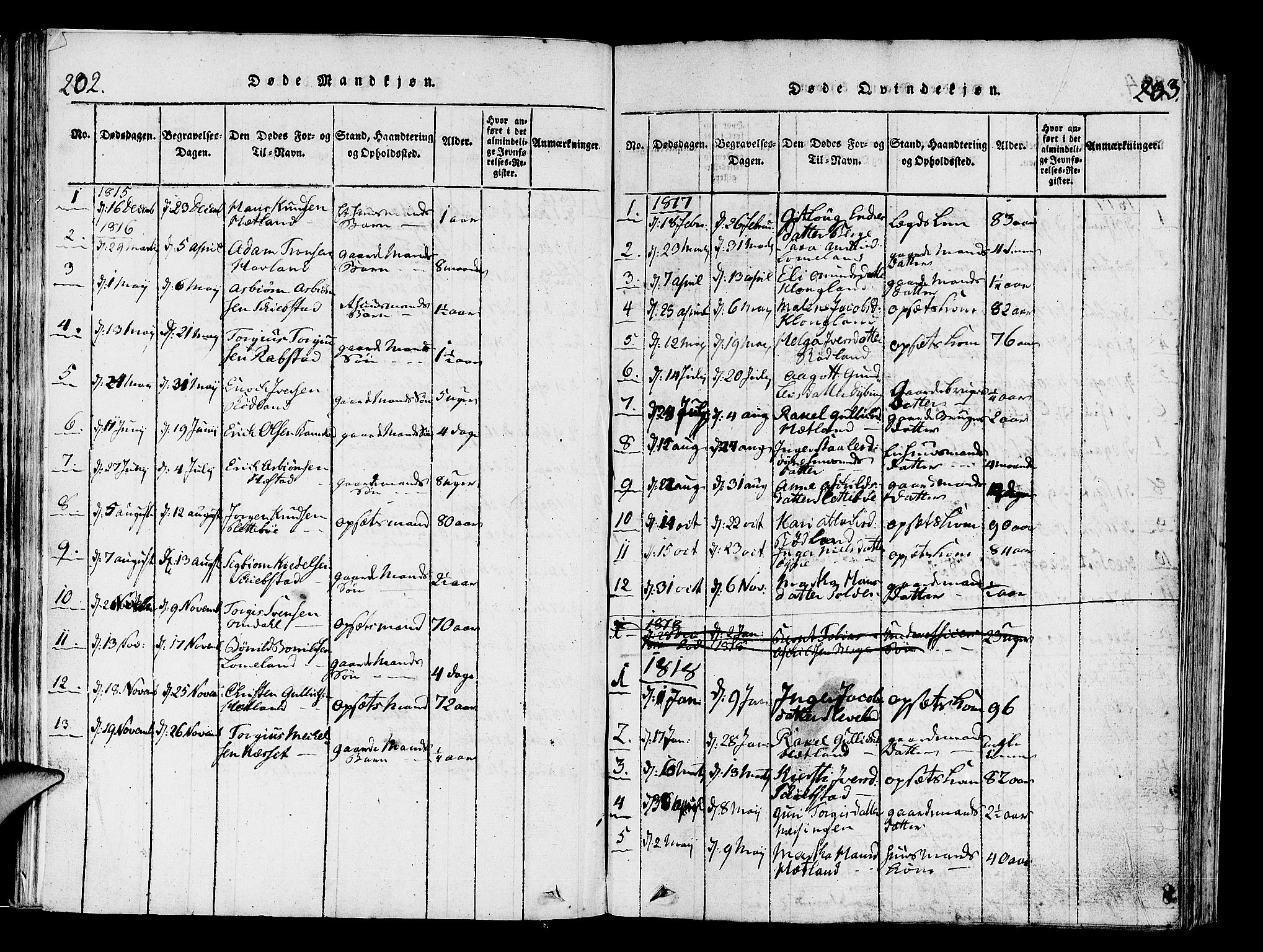 Helleland sokneprestkontor, SAST/A-101810: Parish register (official) no. A 4, 1815-1834, p. 202-203