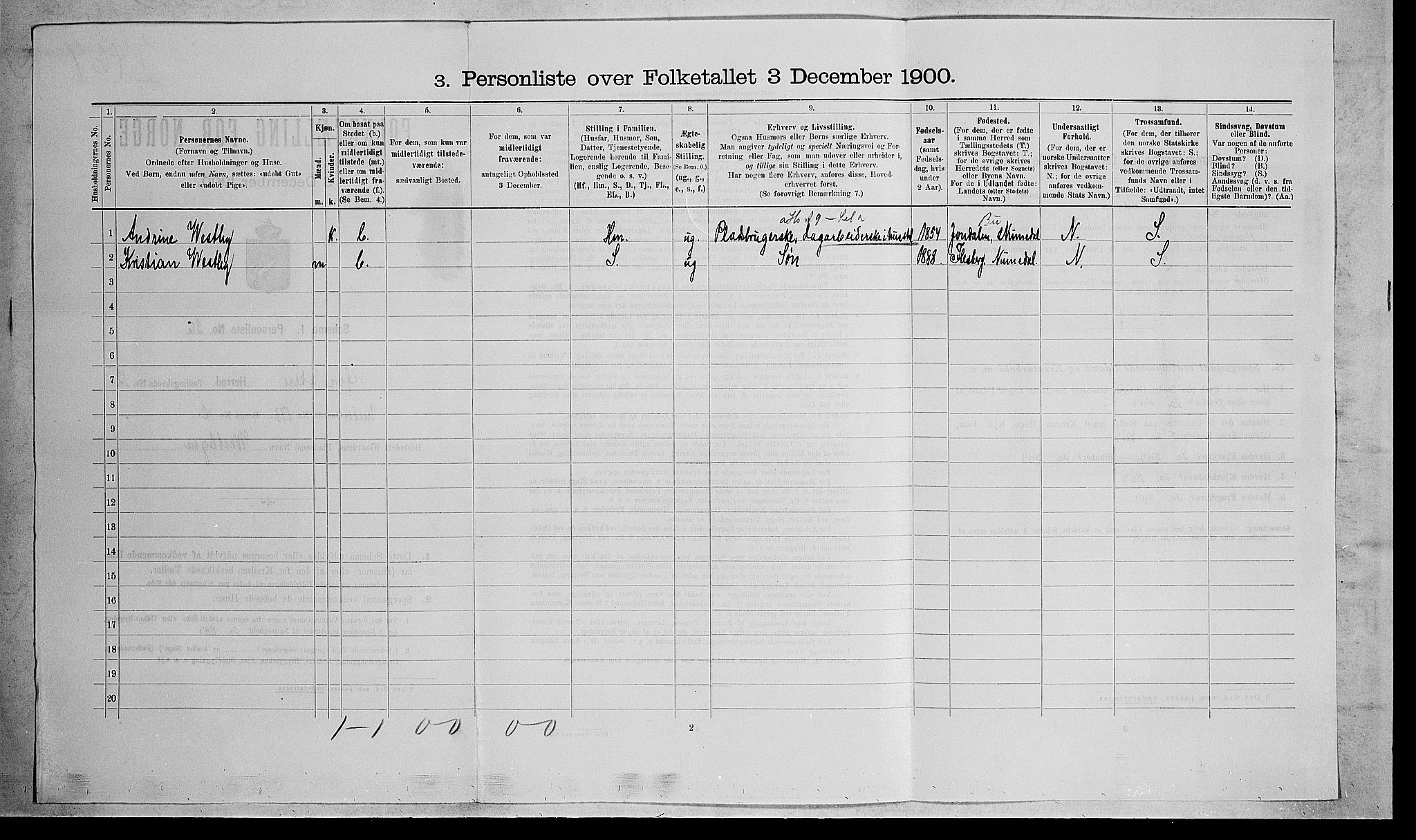 RA, 1900 census for Øvre Eiker, 1900, p. 2244