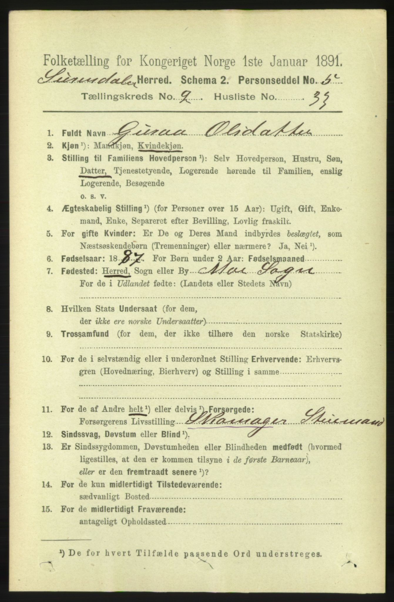 RA, 1891 census for 1566 Surnadal, 1891, p. 731