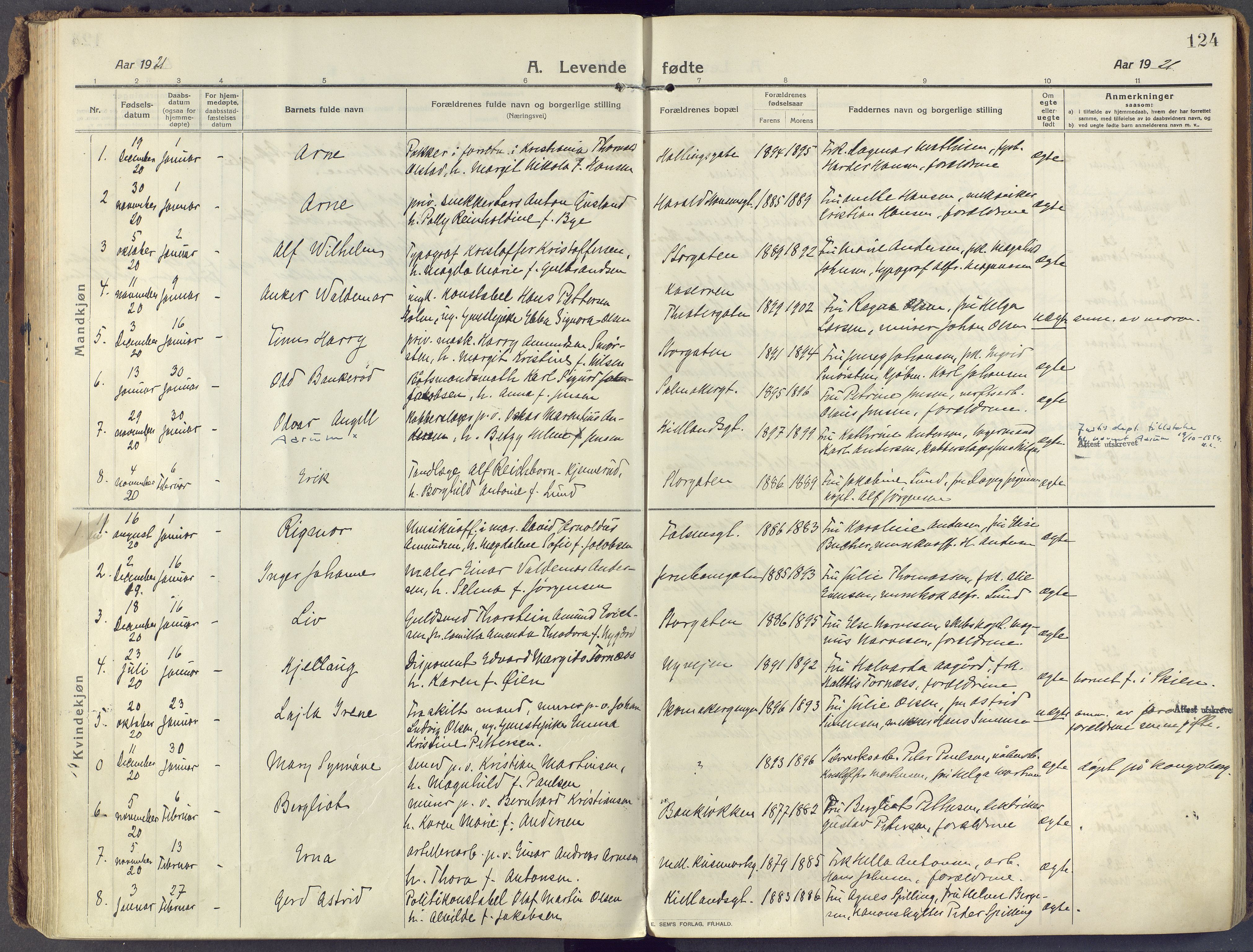 Horten kirkebøker, AV/SAKO-A-348/F/Fa/L0012: Parish register (official) no. 12, 1913-1926, p. 124