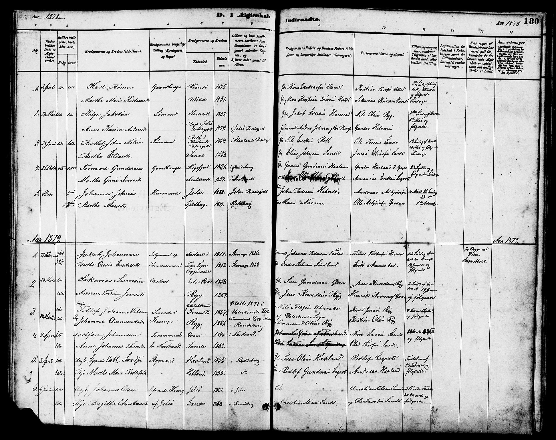Hetland sokneprestkontor, SAST/A-101826/30/30BB/L0006: Parish register (copy) no. B 6, 1878-1921, p. 180