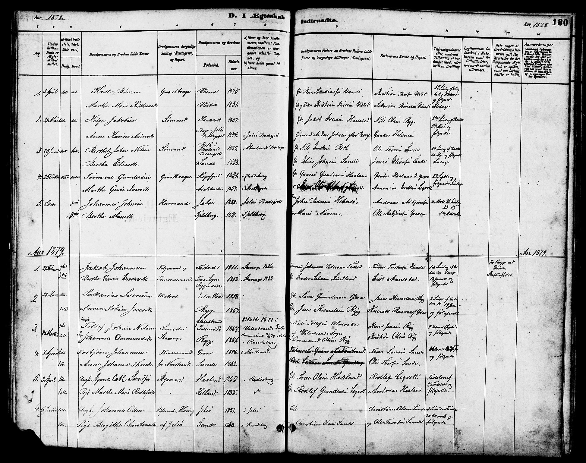 Hetland sokneprestkontor, AV/SAST-A-101826/30/30BB/L0006: Parish register (copy) no. B 6, 1878-1921, p. 180