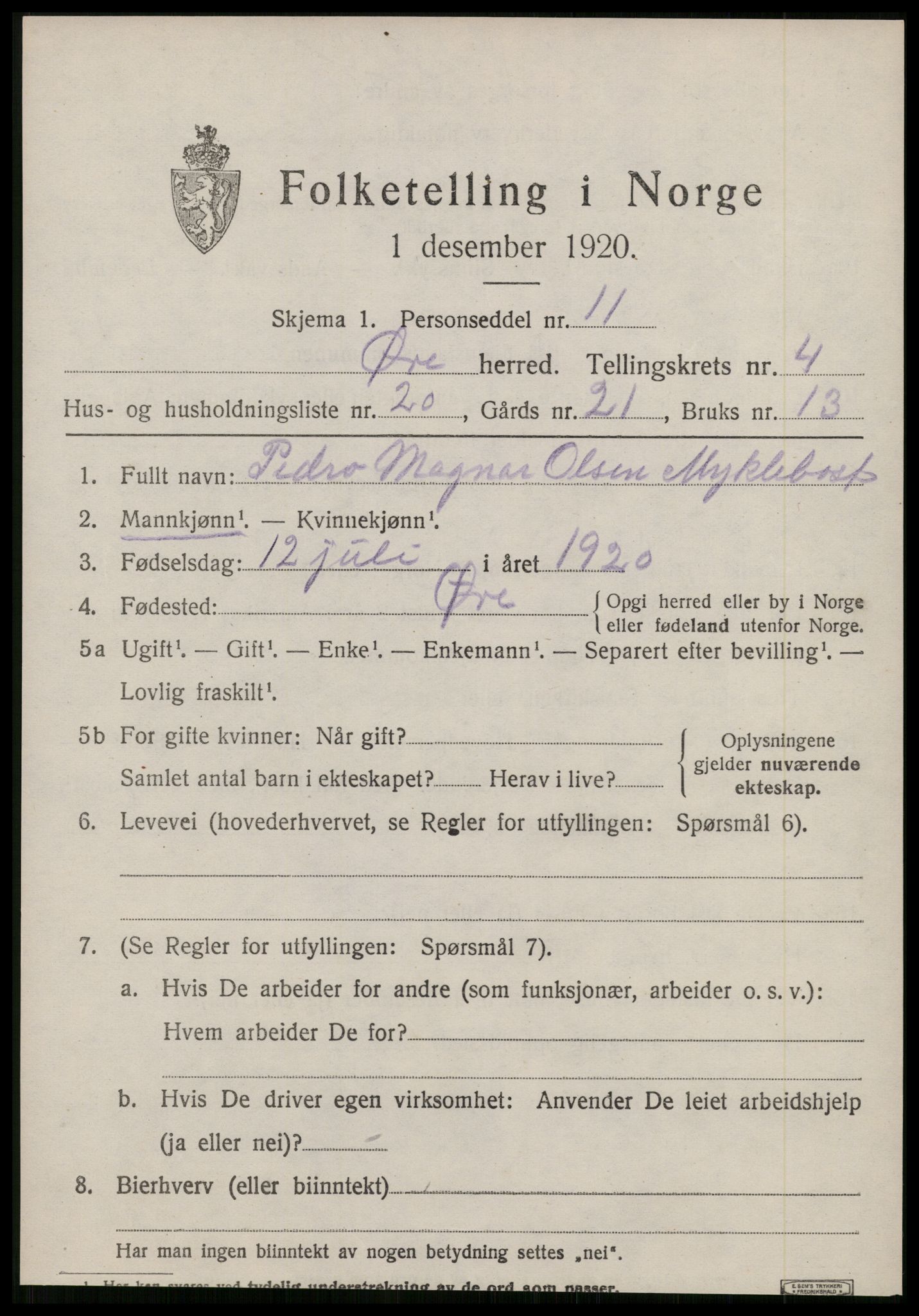 SAT, 1920 census for Øre, 1920, p. 2253