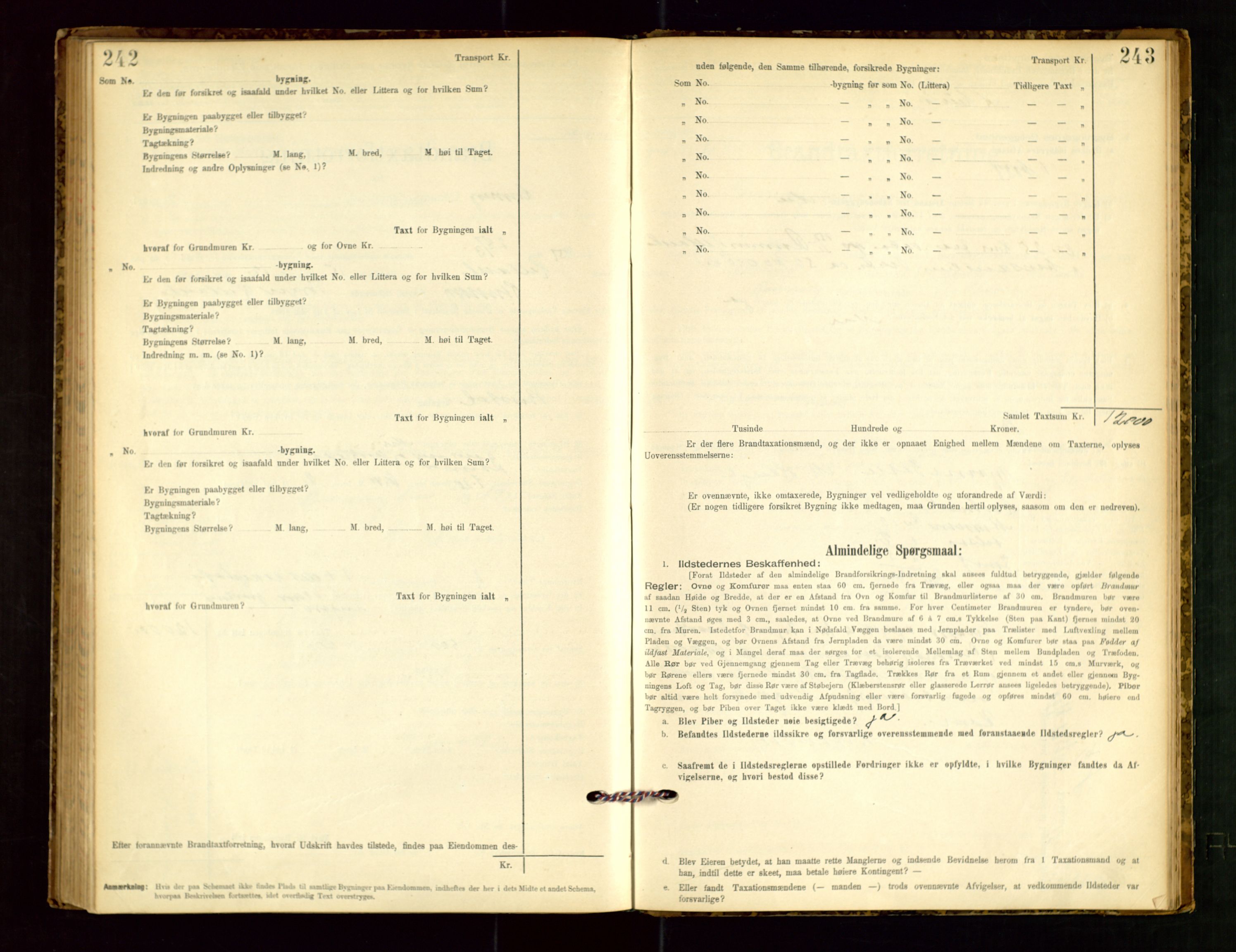 Rennesøy lensmannskontor, AV/SAST-A-100165/Gob/L0001: Branntakstprotokoll - skjematakst, 1900-1956, p. 242-243