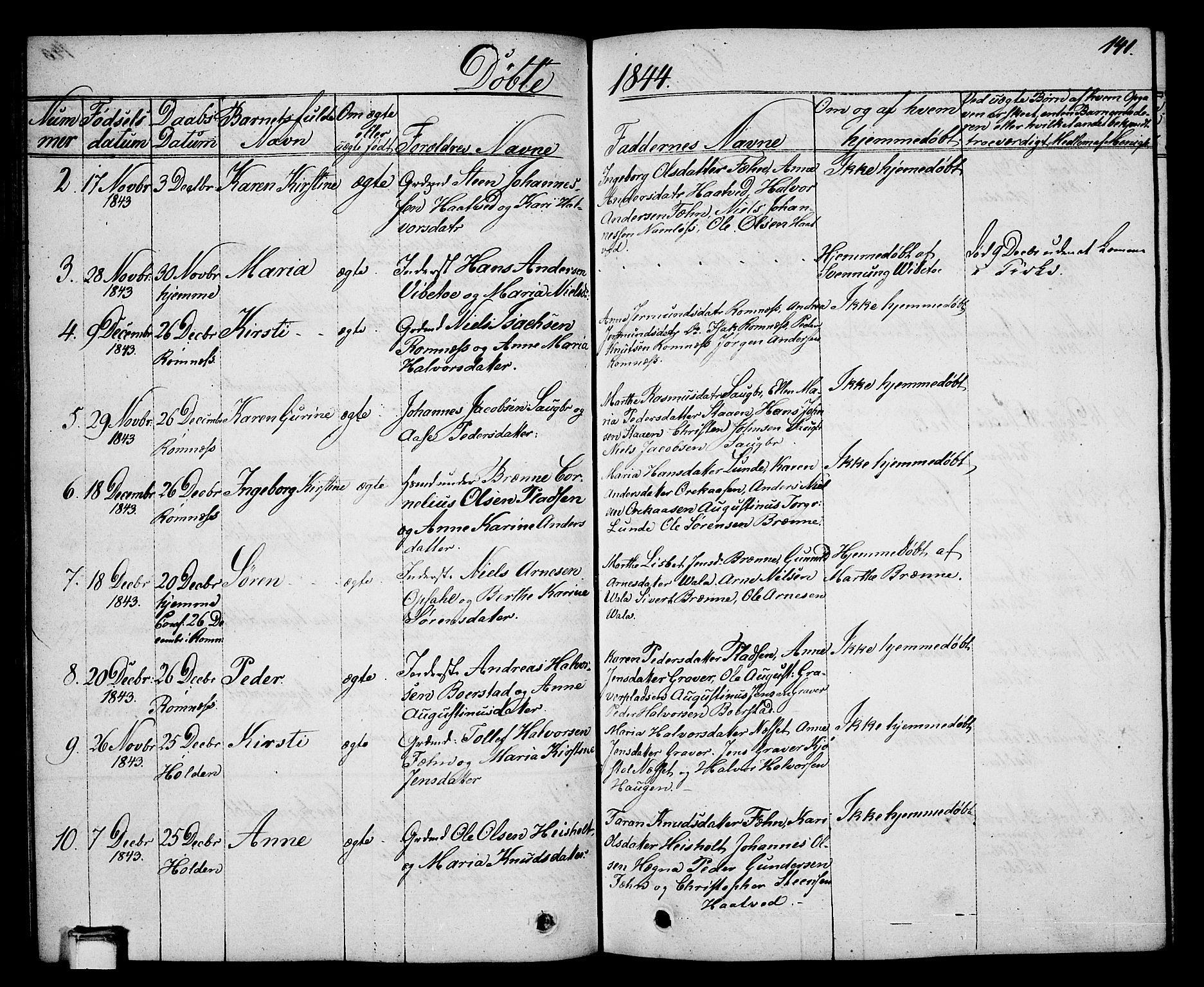 Holla kirkebøker, SAKO/A-272/G/Ga/L0002: Parish register (copy) no. I 2, 1830-1848, p. 141