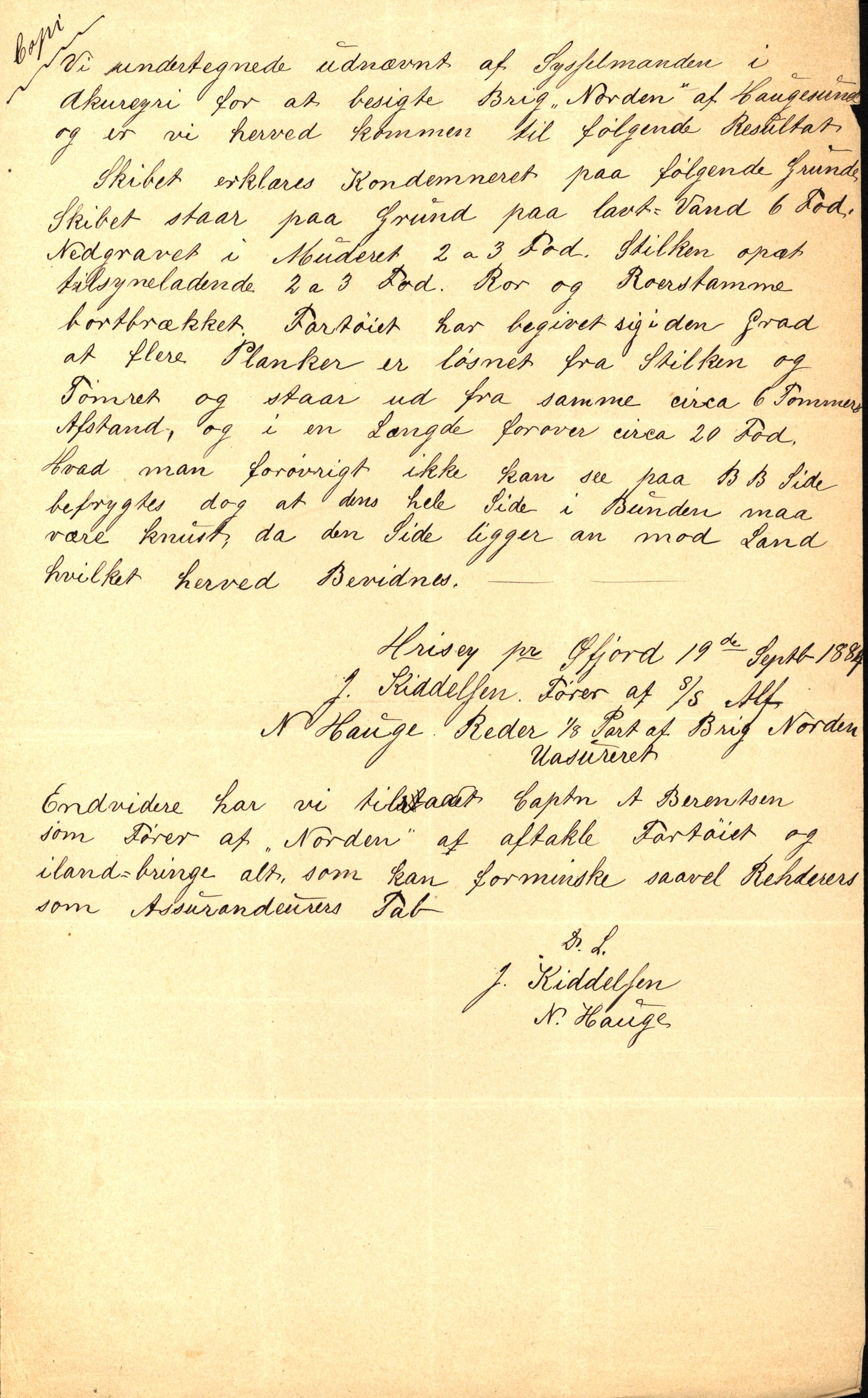 Pa 63 - Østlandske skibsassuranceforening, VEMU/A-1079/G/Ga/L0017/0004: Havaridokumenter / Norden, Alf, Alert, Alpha, Alf av Tønsberg, 1884, p. 41