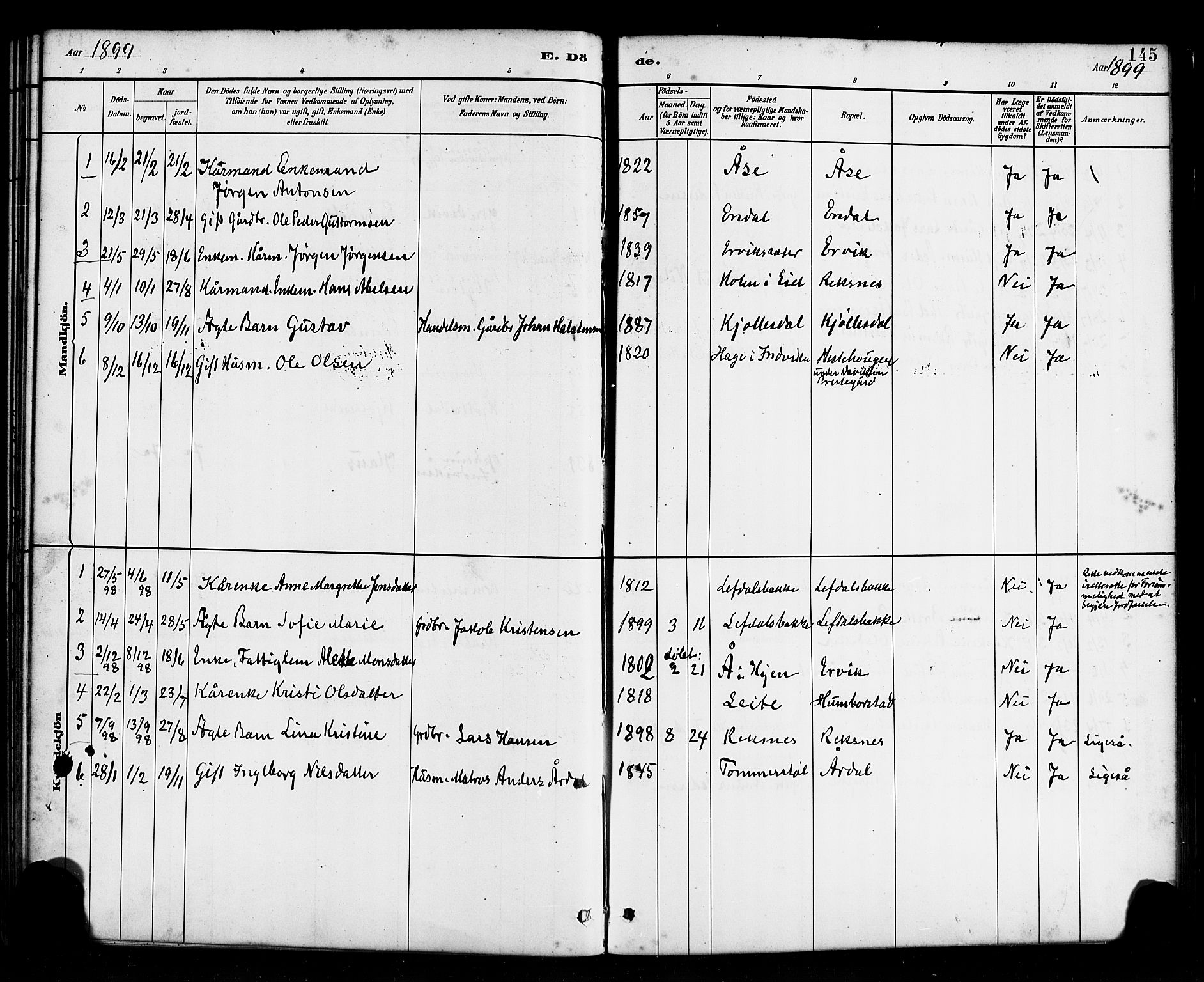 Davik sokneprestembete, SAB/A-79701/H/Haa/Haab/L0001: Parish register (official) no. B 1, 1882-1900, p. 145