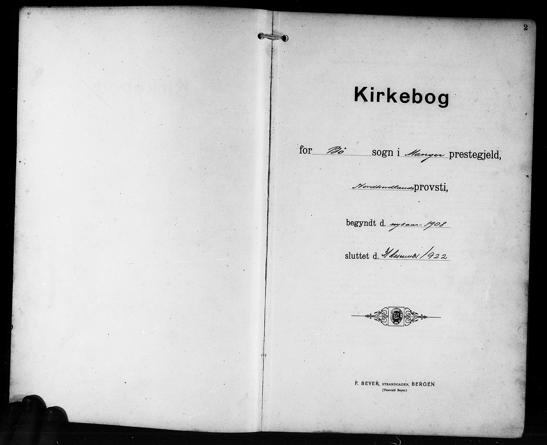 Manger sokneprestembete, SAB/A-76801/H/Hab: Parish register (copy) no. B 4, 1907-1922, p. 2