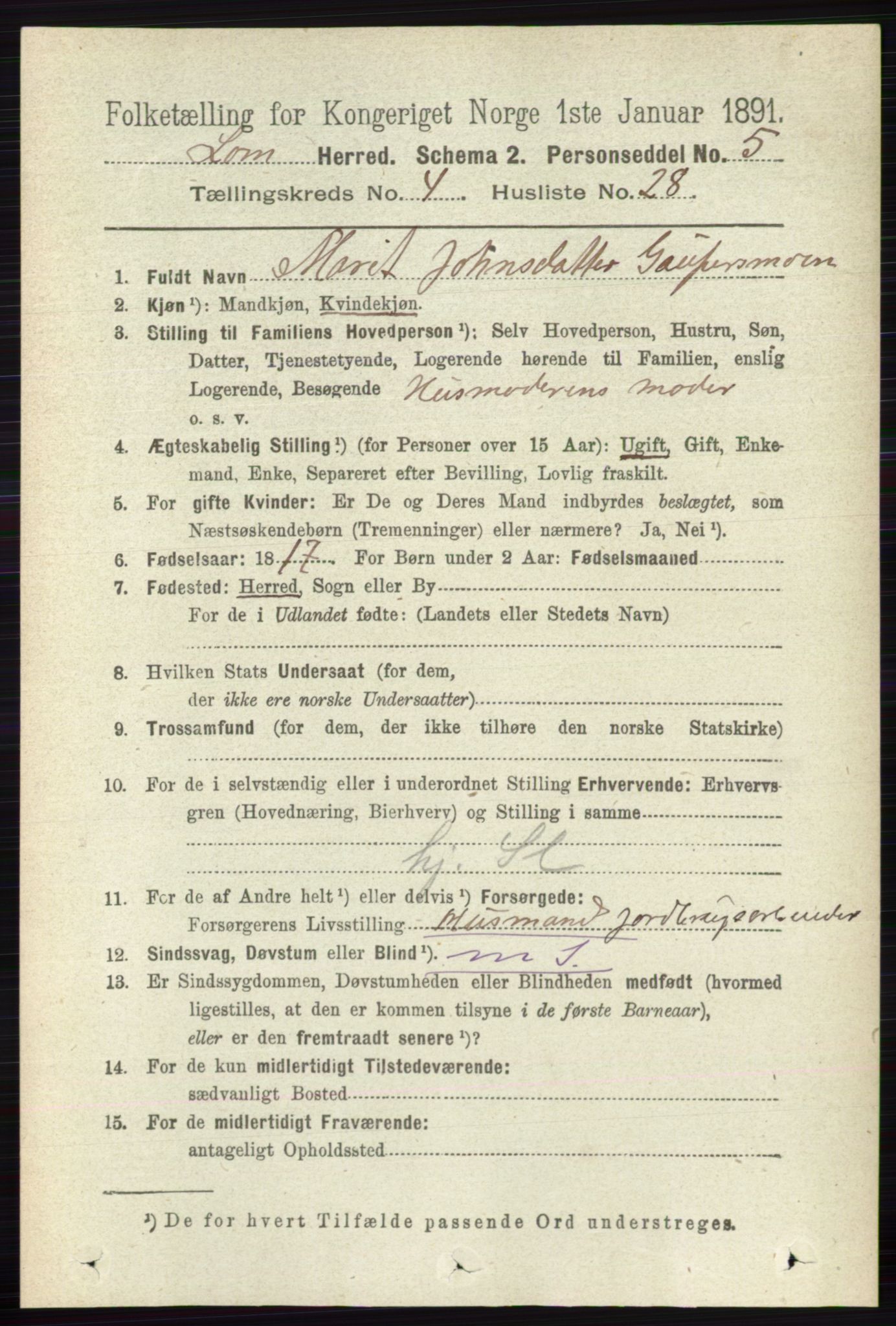 RA, 1891 census for 0514 Lom, 1891, p. 1670