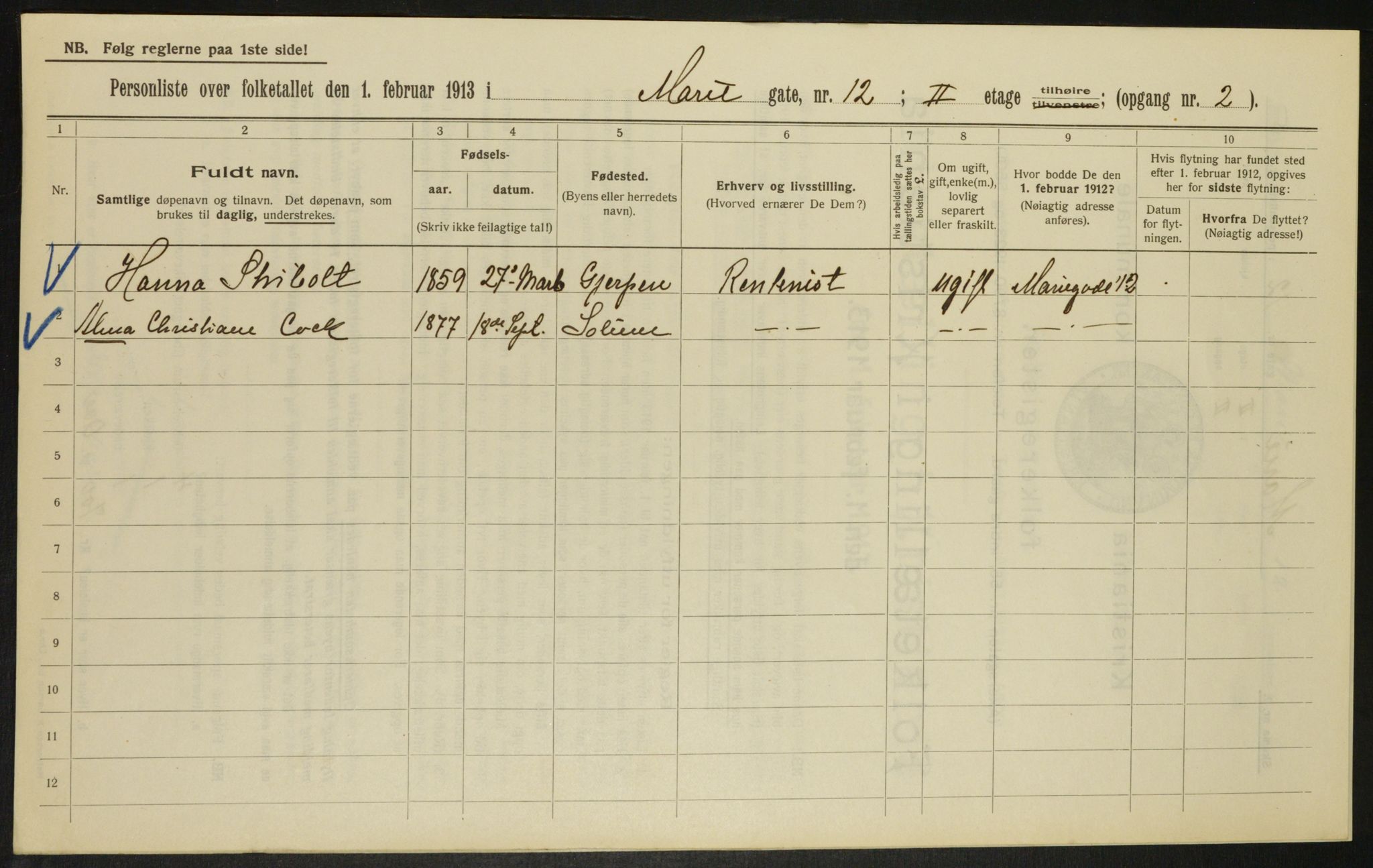 OBA, Municipal Census 1913 for Kristiania, 1913, p. 62761