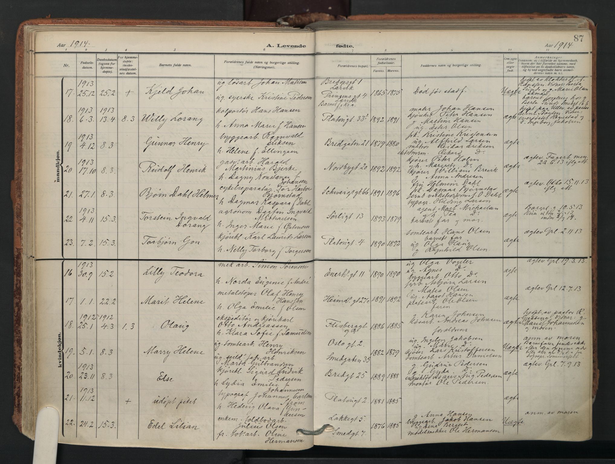 Grønland prestekontor Kirkebøker, SAO/A-10848/F/Fa/L0018: Parish register (official) no. 18, 1911-1945, p. 87