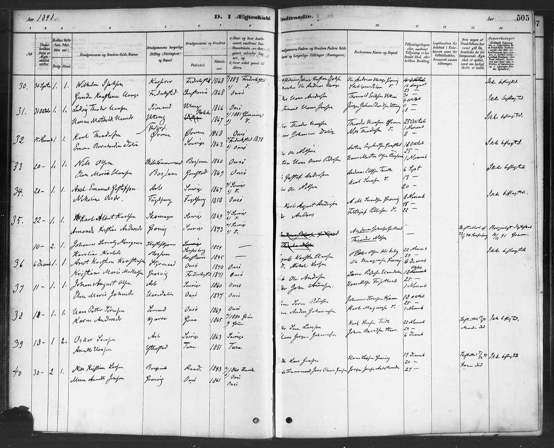 Onsøy prestekontor Kirkebøker, SAO/A-10914/F/Fa/L0006: Parish register (official) no. I 6, 1878-1898, p. 505