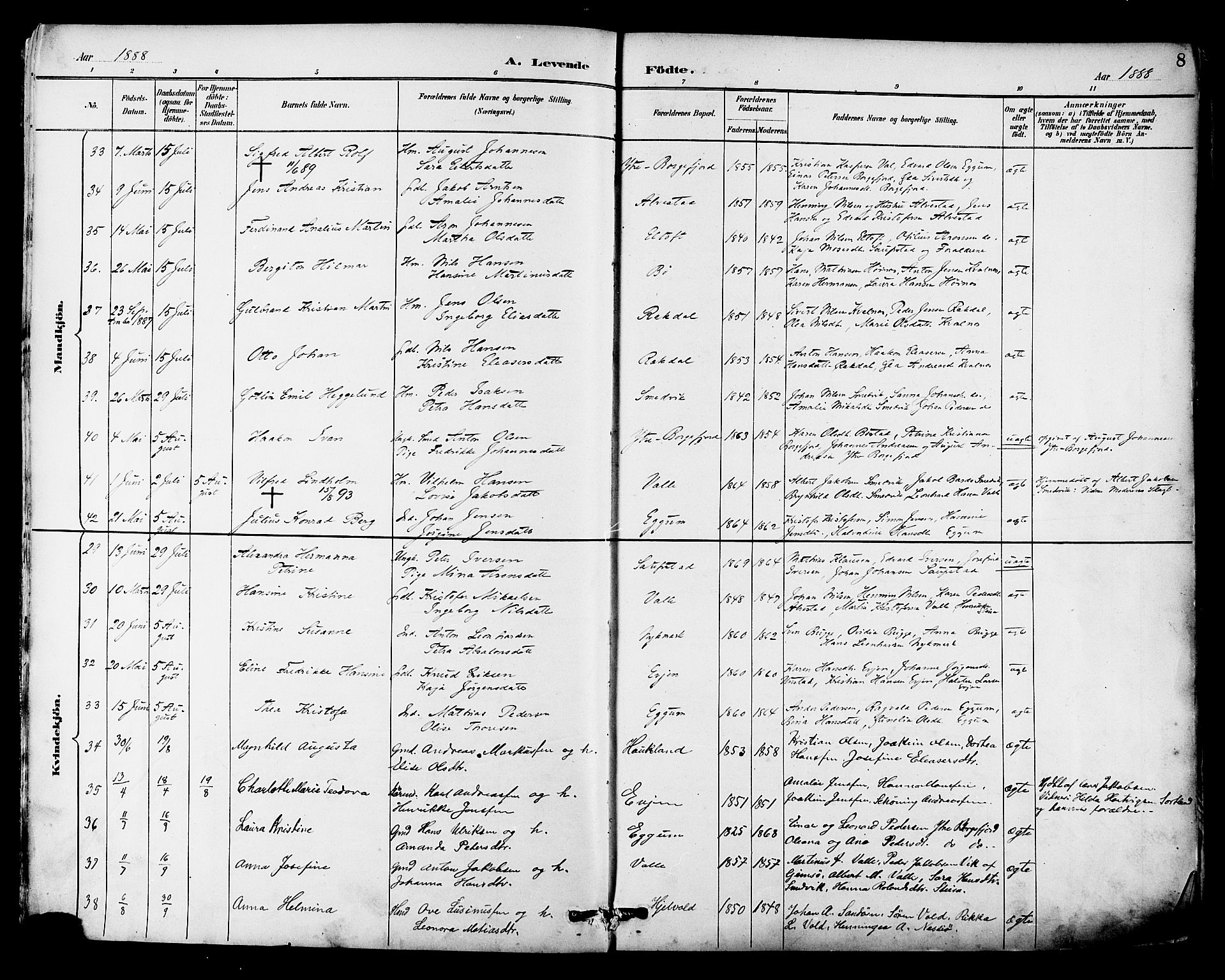 Ministerialprotokoller, klokkerbøker og fødselsregistre - Nordland, AV/SAT-A-1459/880/L1133: Parish register (official) no. 880A07, 1888-1898, p. 8