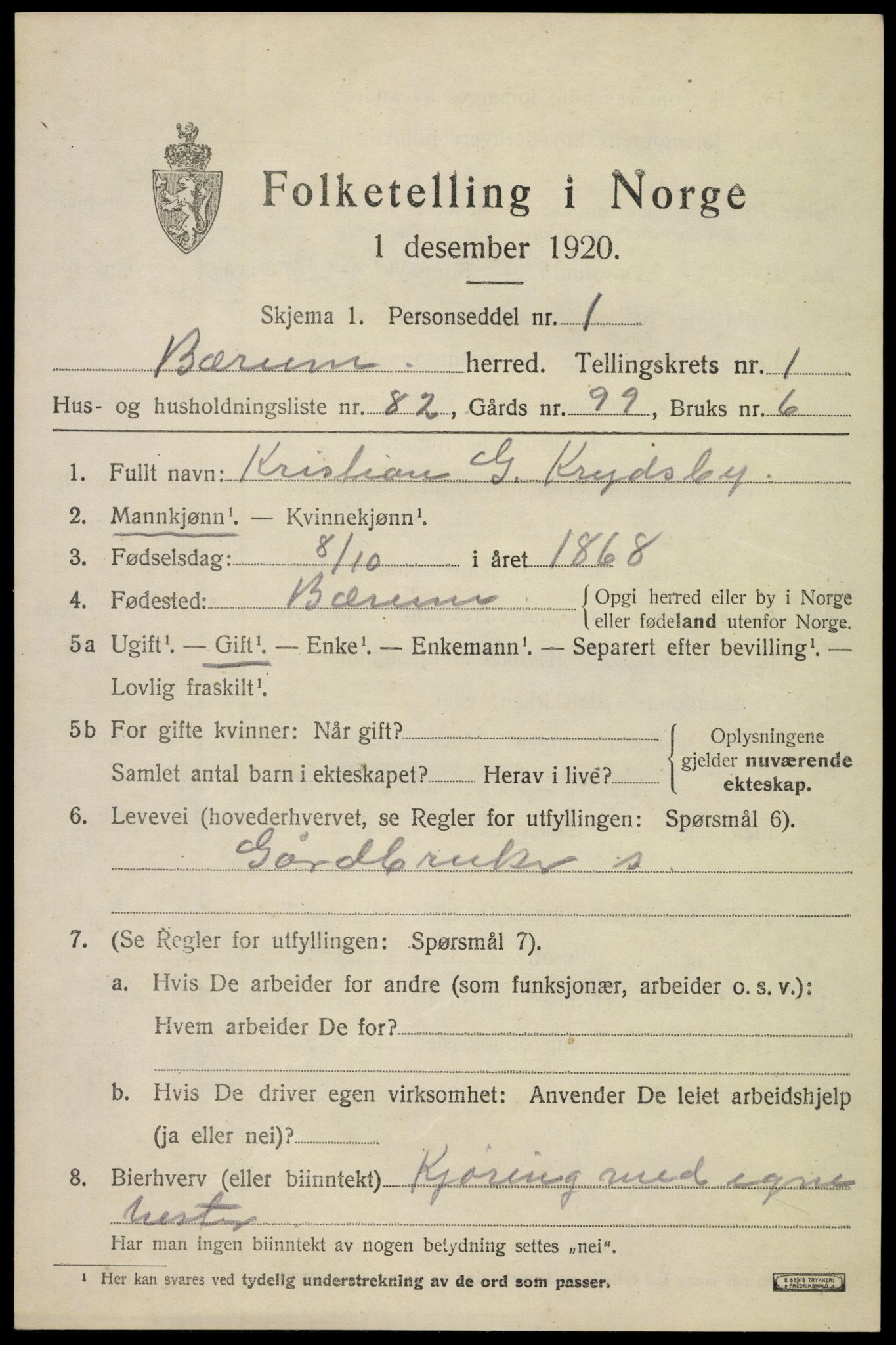 SAO, 1920 census for Bærum, 1920, p. 6138