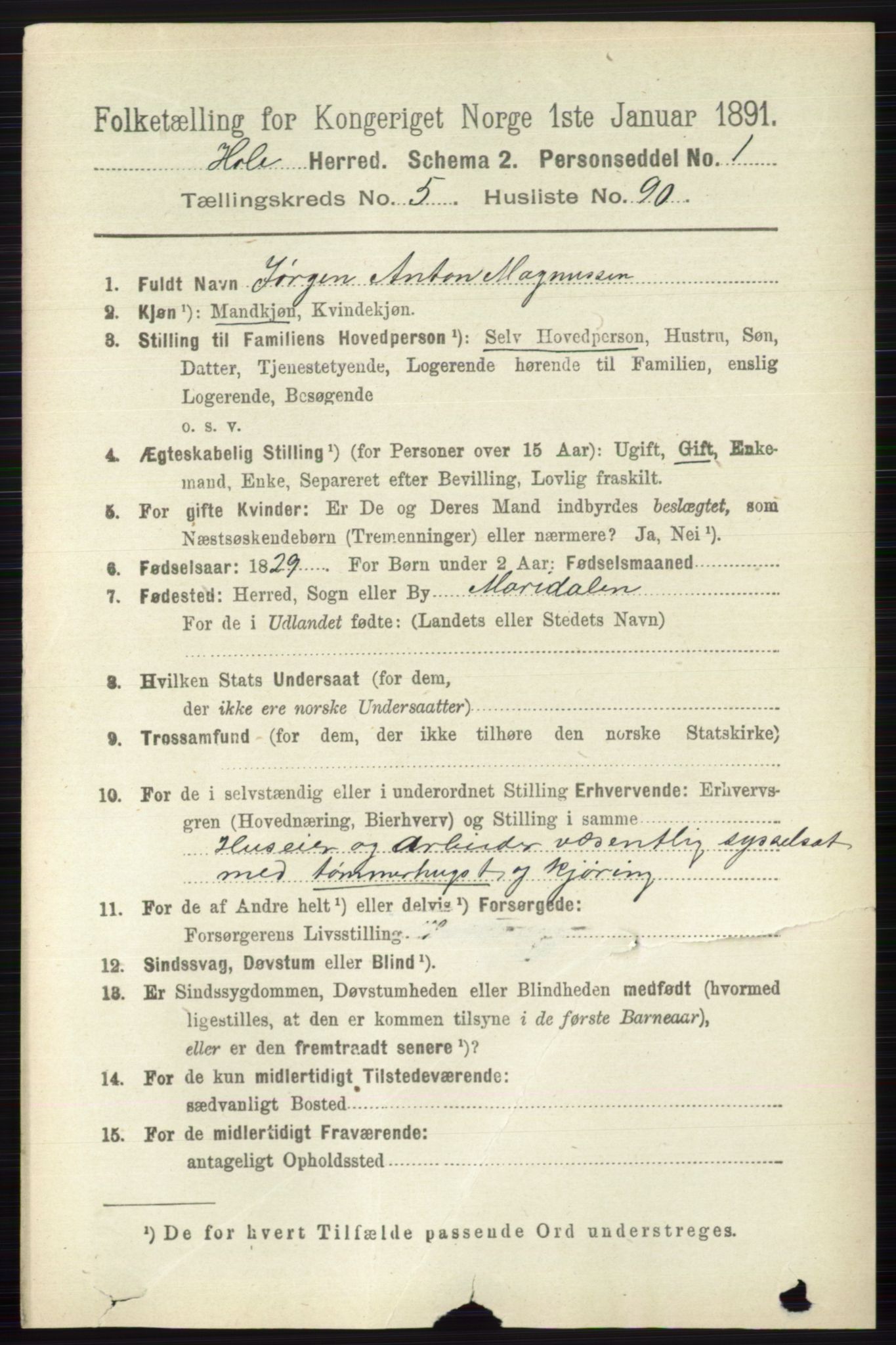 RA, 1891 census for 0612 Hole, 1891, p. 2966