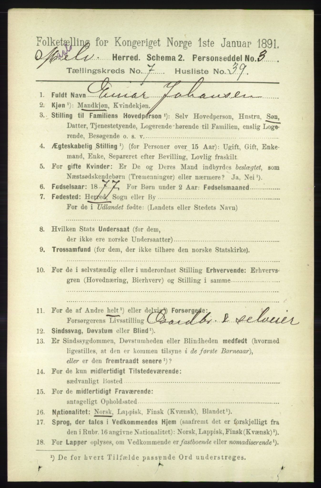 RA, 1891 census for 1924 Målselv, 1891, p. 2495