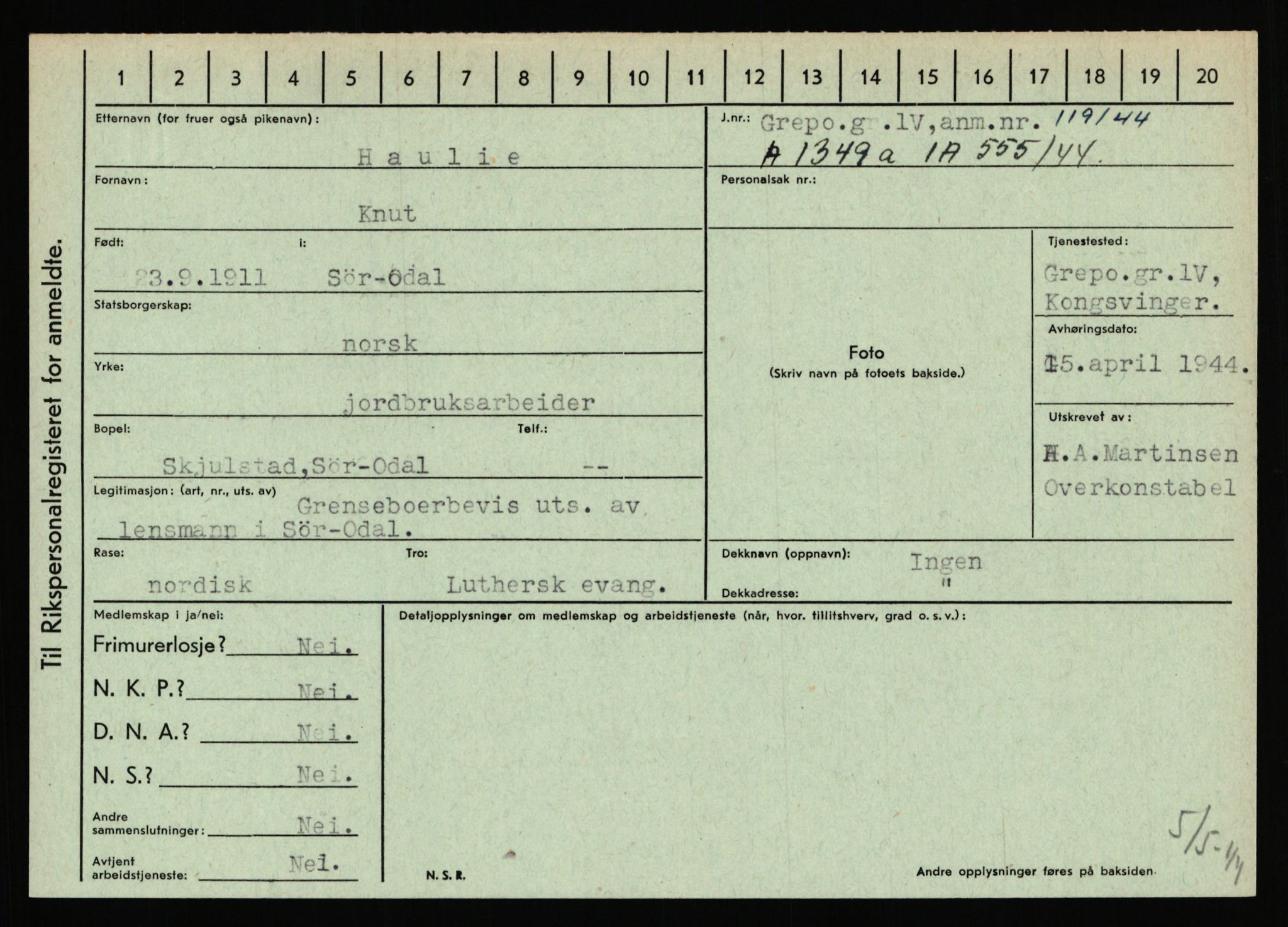 Statspolitiet - Hovedkontoret / Osloavdelingen, AV/RA-S-1329/C/Ca/L0006: Hanche - Hokstvedt, 1943-1945, p. 2781