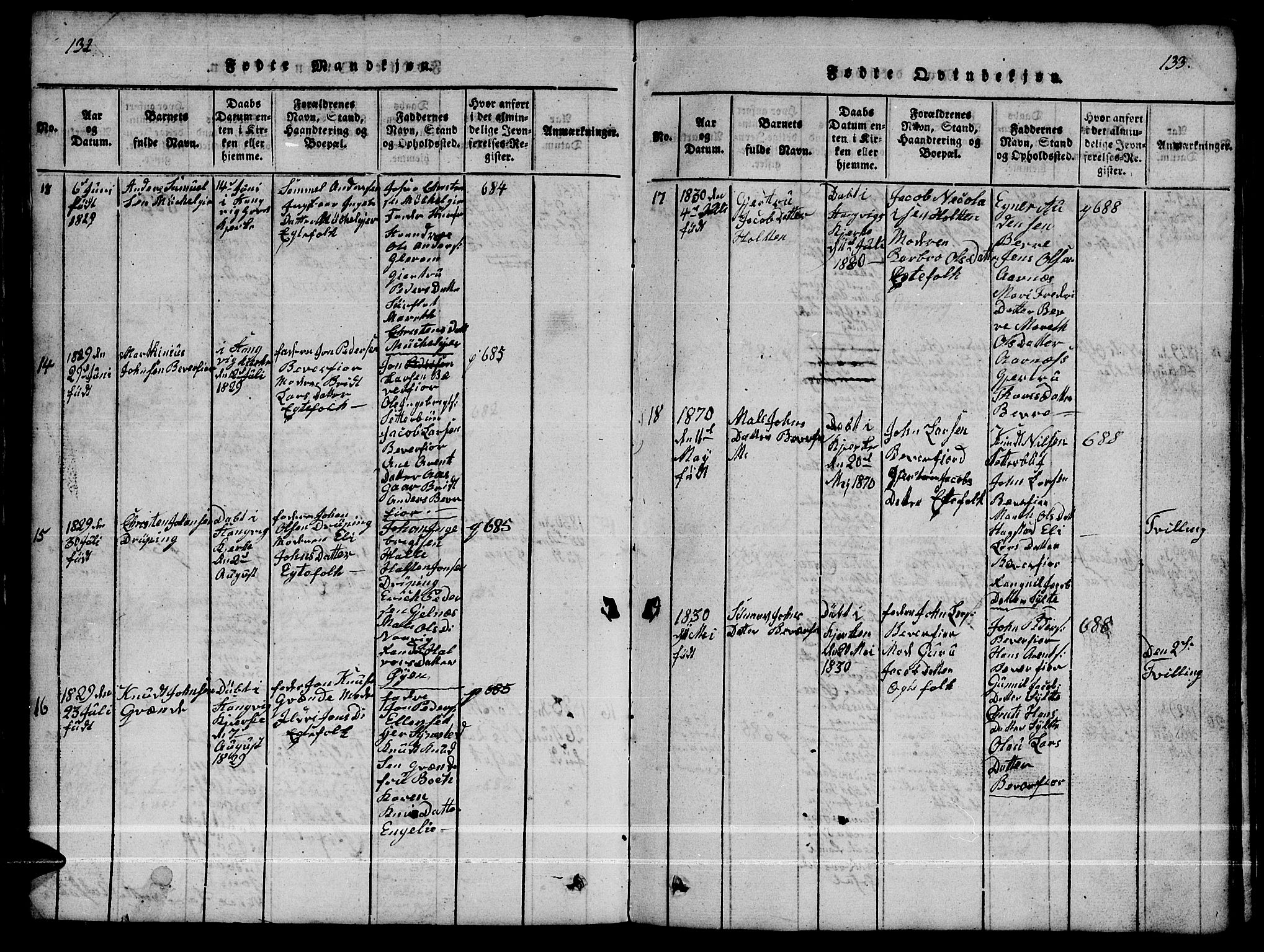 Ministerialprotokoller, klokkerbøker og fødselsregistre - Møre og Romsdal, AV/SAT-A-1454/592/L1031: Parish register (copy) no. 592C01, 1820-1833, p. 132-133