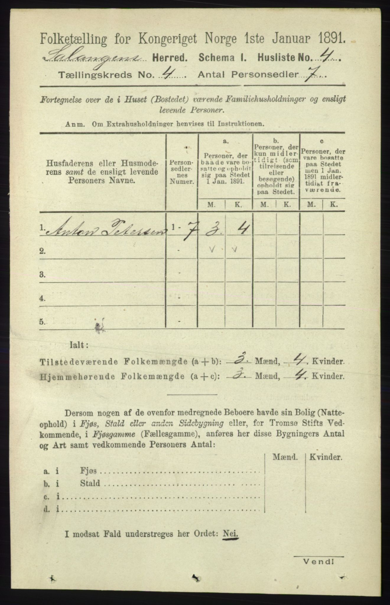 RA, 1891 census for 1921 Salangen, 1891, p. 1741