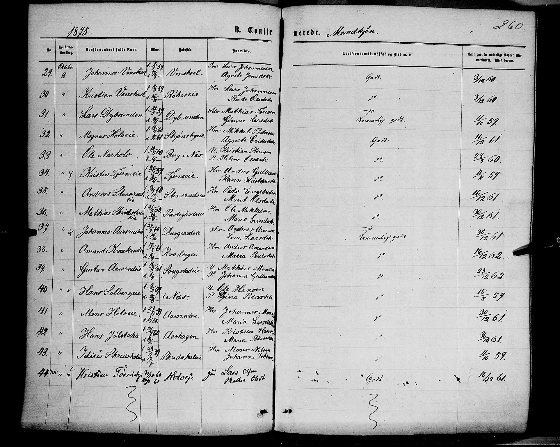 Ringsaker prestekontor, AV/SAH-PREST-014/K/Ka/L0011: Parish register (official) no. 11, 1870-1878, p. 260