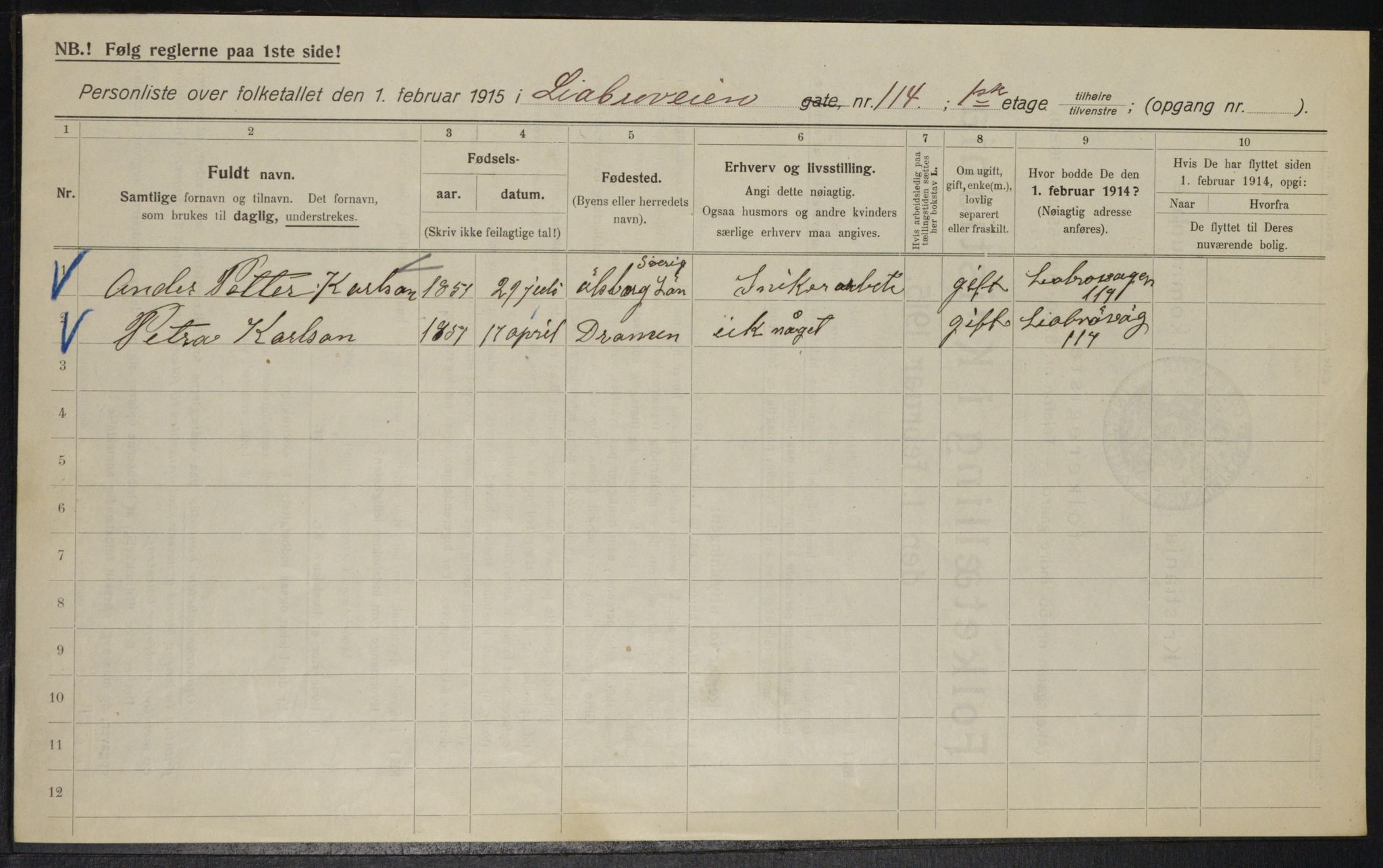 OBA, Municipal Census 1915 for Kristiania, 1915, p. 57724