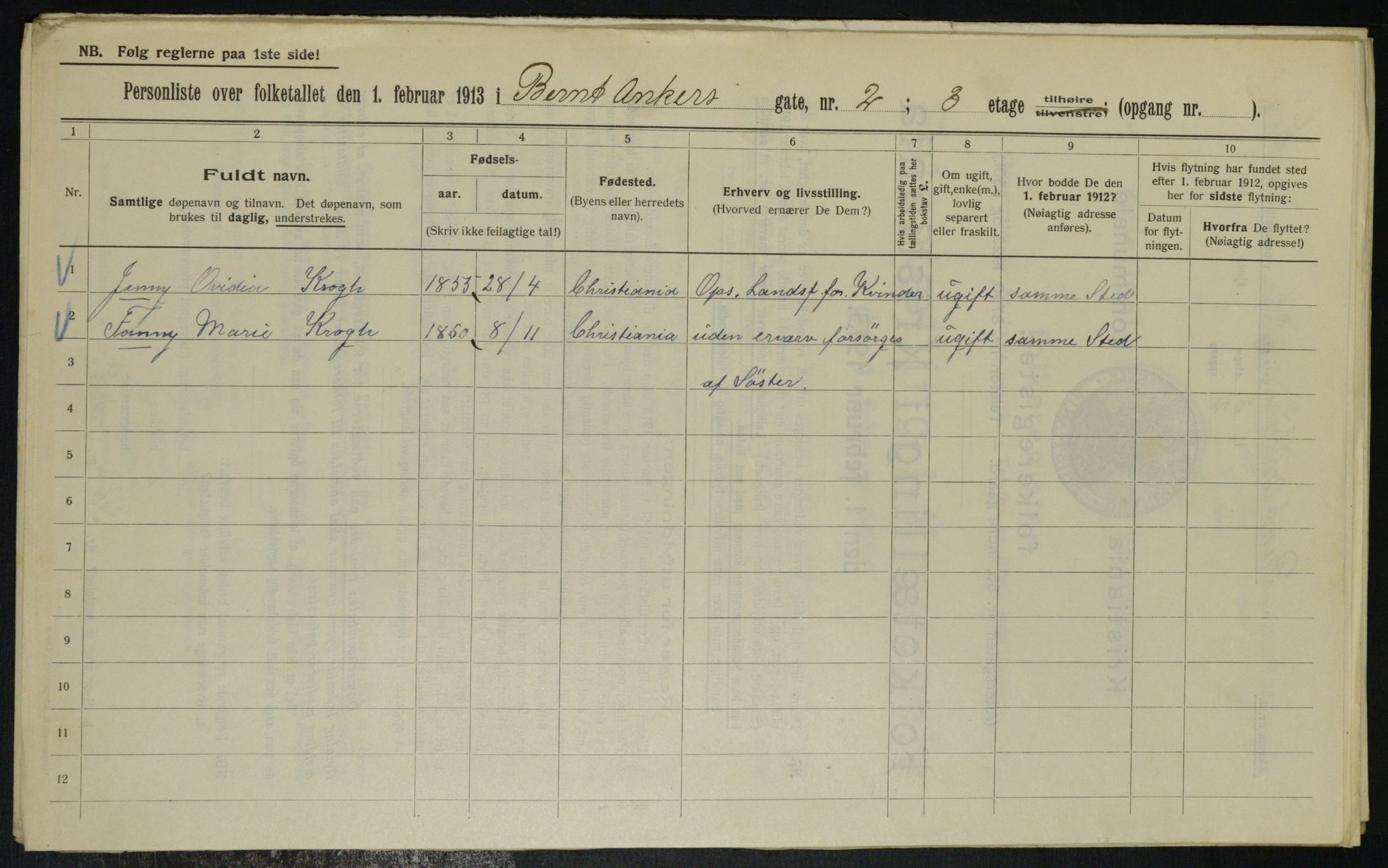 OBA, Municipal Census 1913 for Kristiania, 1913, p. 4414